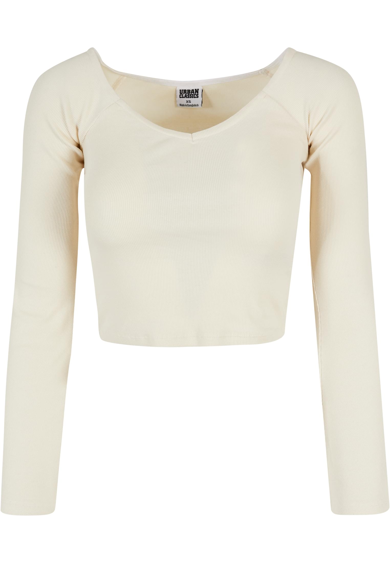 Ladies Short Rib Wide V-Neck Longsleeve | whitesand