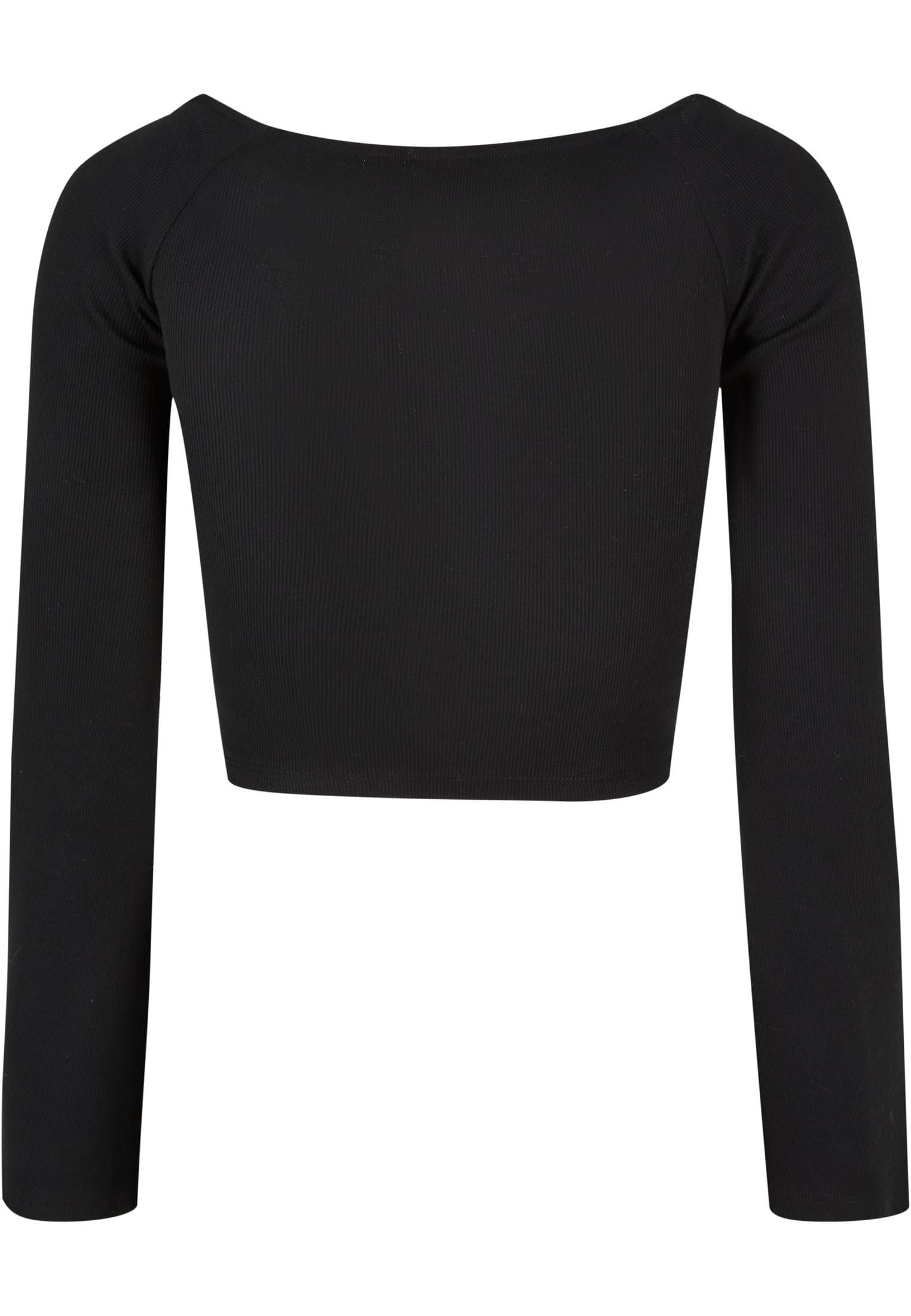 Ladies Short Rib Wide V-Neck Longsleeve | black