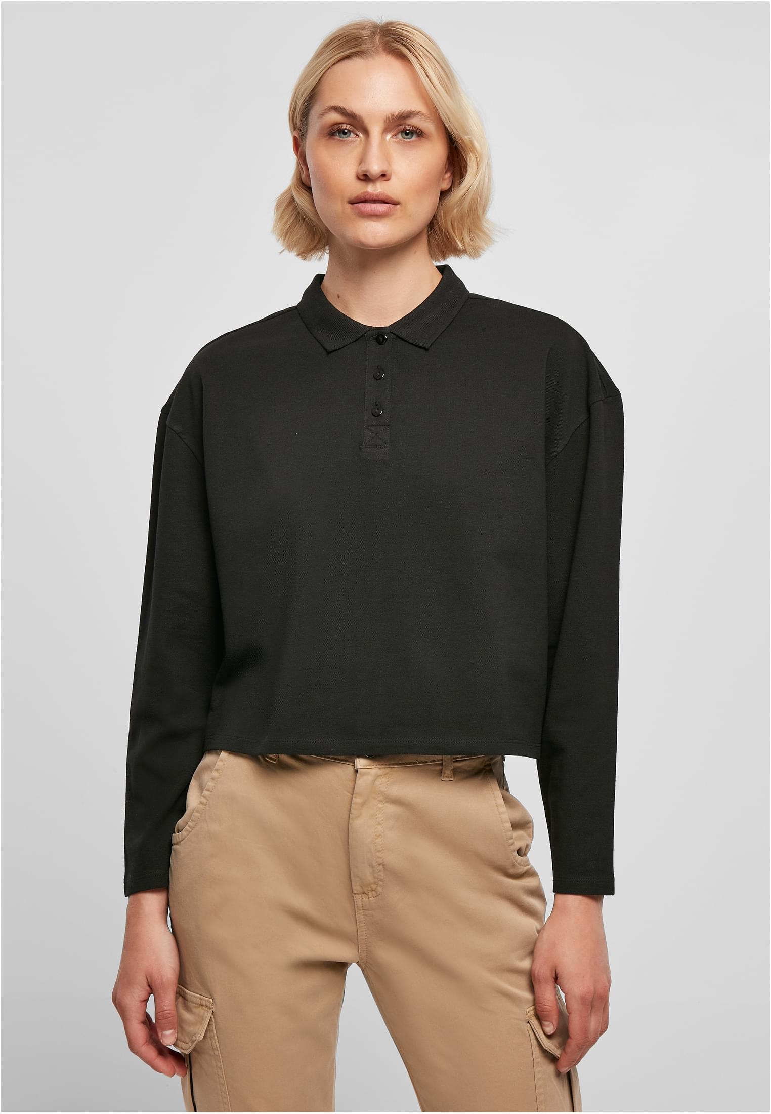 Ladies Short Oversized Polo Longsleeve | black