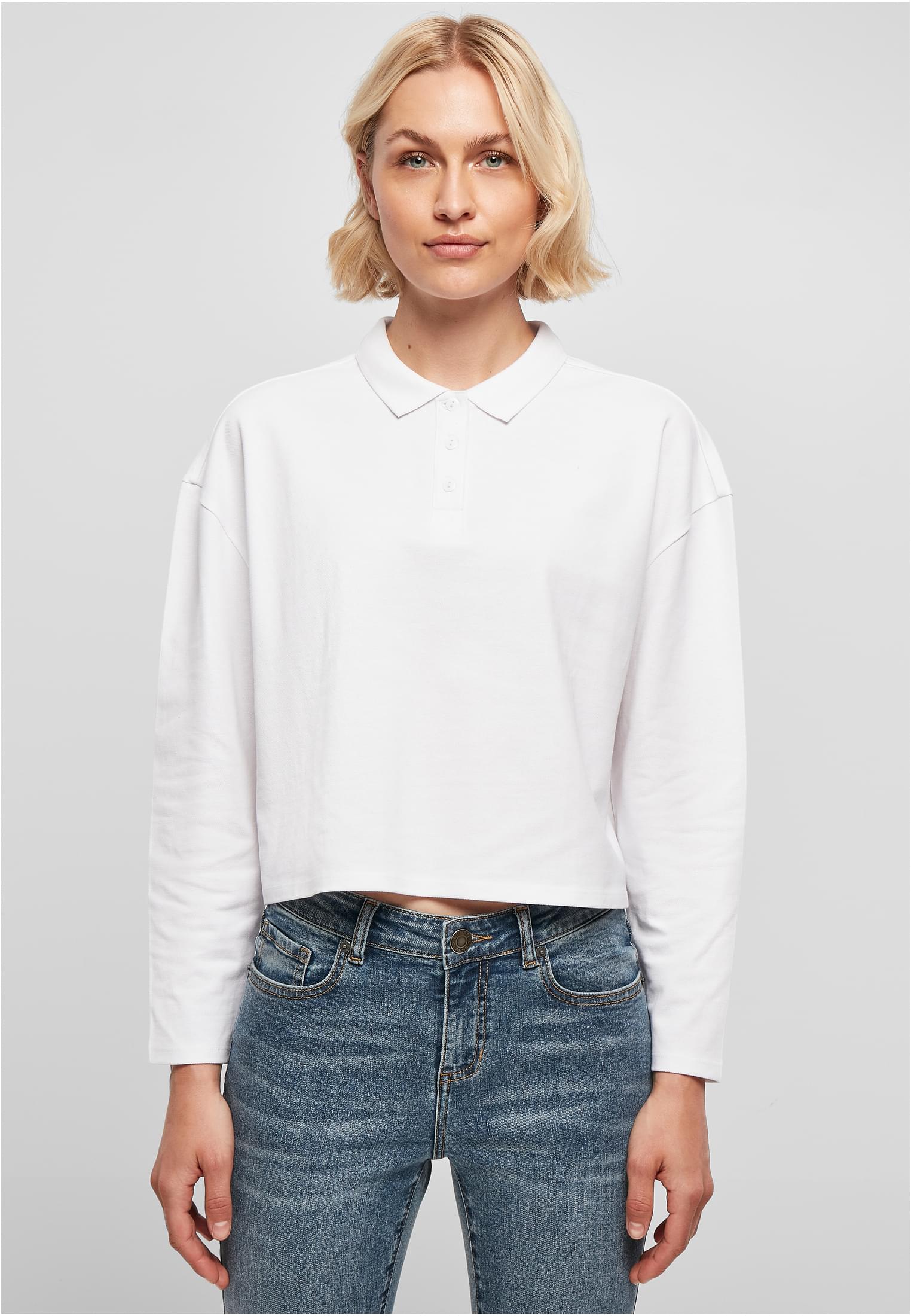 Ladies Short Oversized Polo Longsleeve | white