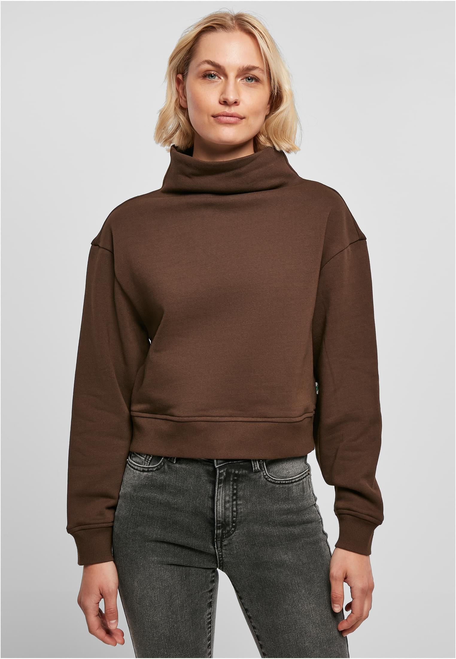 Ladies Organic Short High Neck Crew | brown