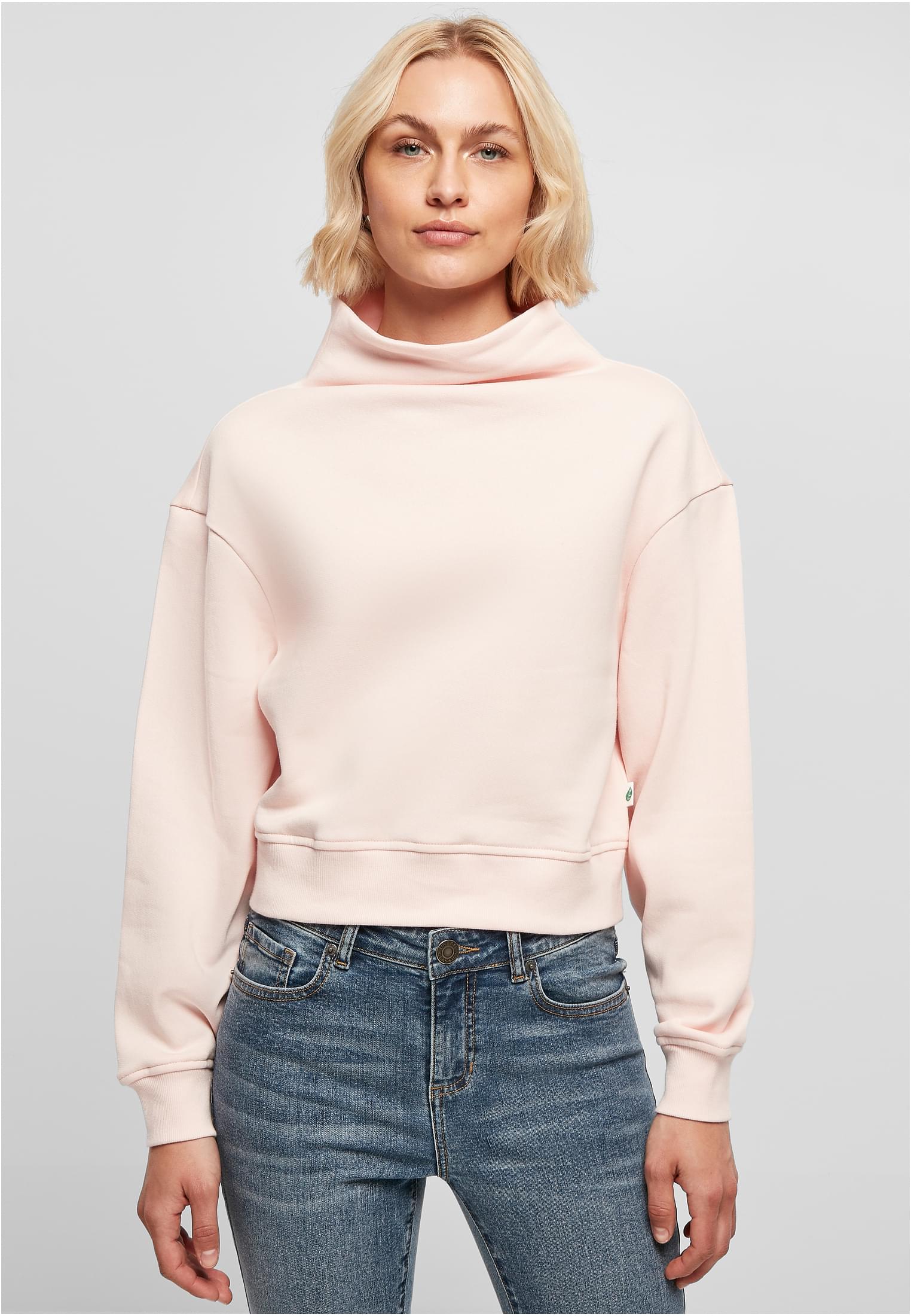 Ladies Organic Short High Neck Crew | pink