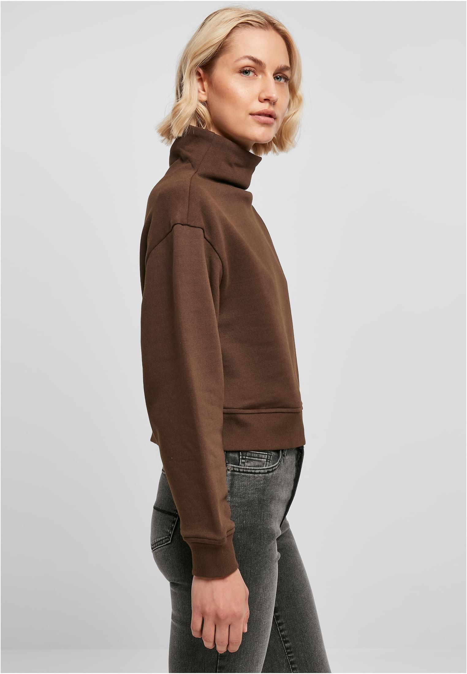 Ladies Organic Short High Neck Crew | brown