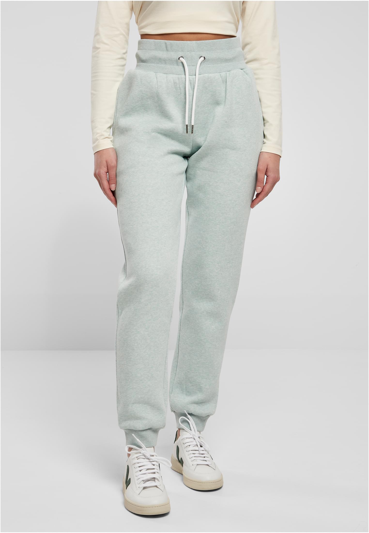 Ladies High Waist Color Melange Sweat Pants | salvia melange