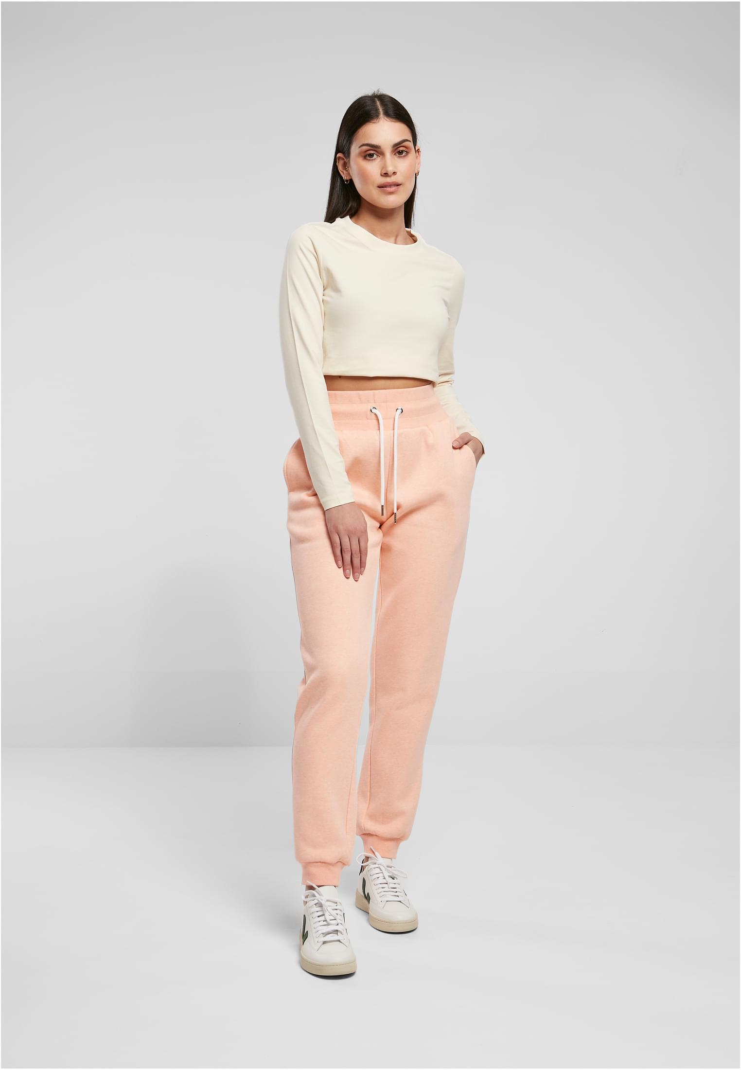 Ladies High Waist Color Melange Sweat Pants | papaya melange