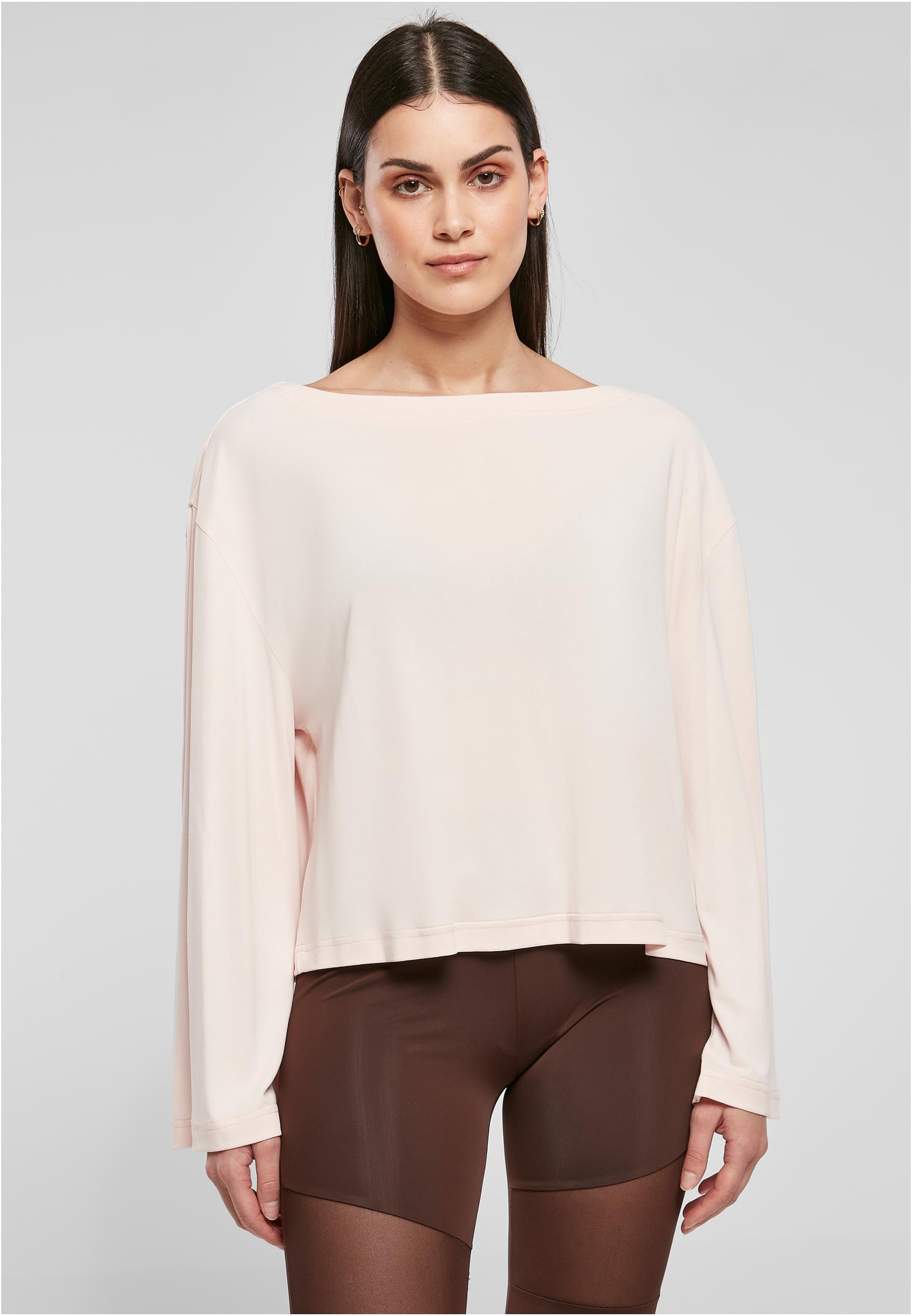 Ladies Short Modal Bateau Necklinie Longsleeve | pink