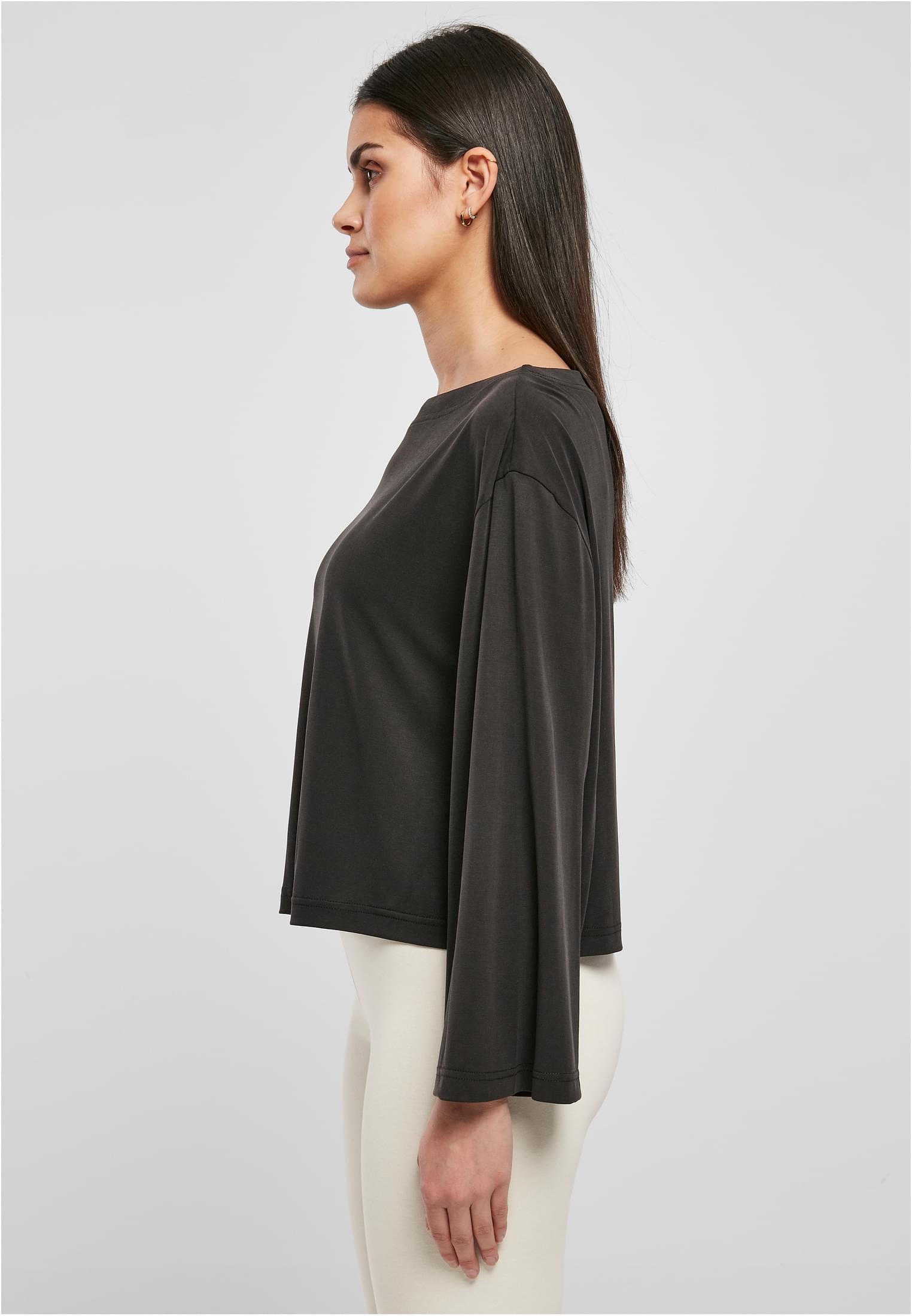 Ladies Short Modal Bateau Necklinie Longsleeve | black