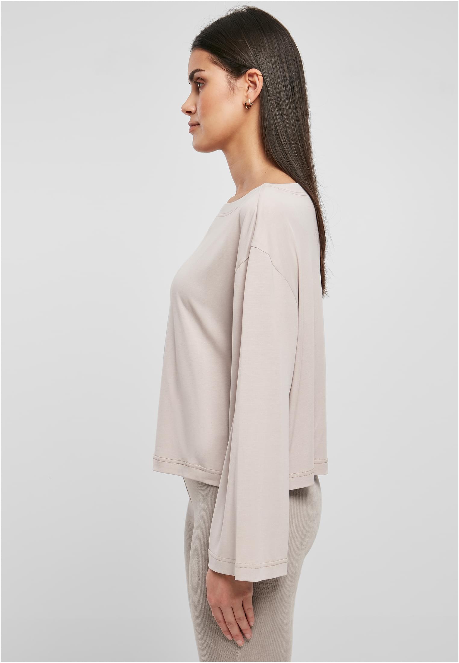 Ladies Short Modal Bateau Necklinie Longsleeve | warmgrey