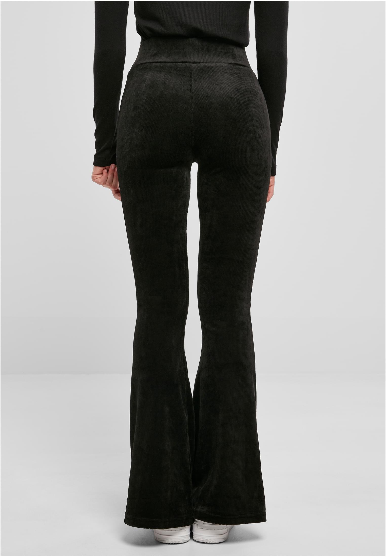 Ladies High Waist Rib Velvet Flared Leggings | black