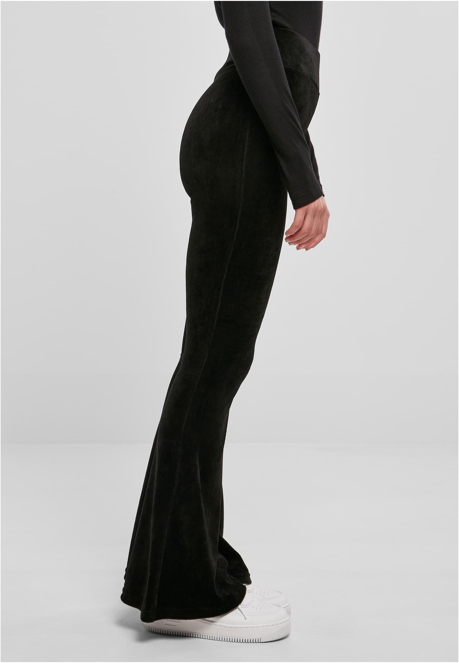 Ladies High Waist Rib Velvet Flared Leggings | black