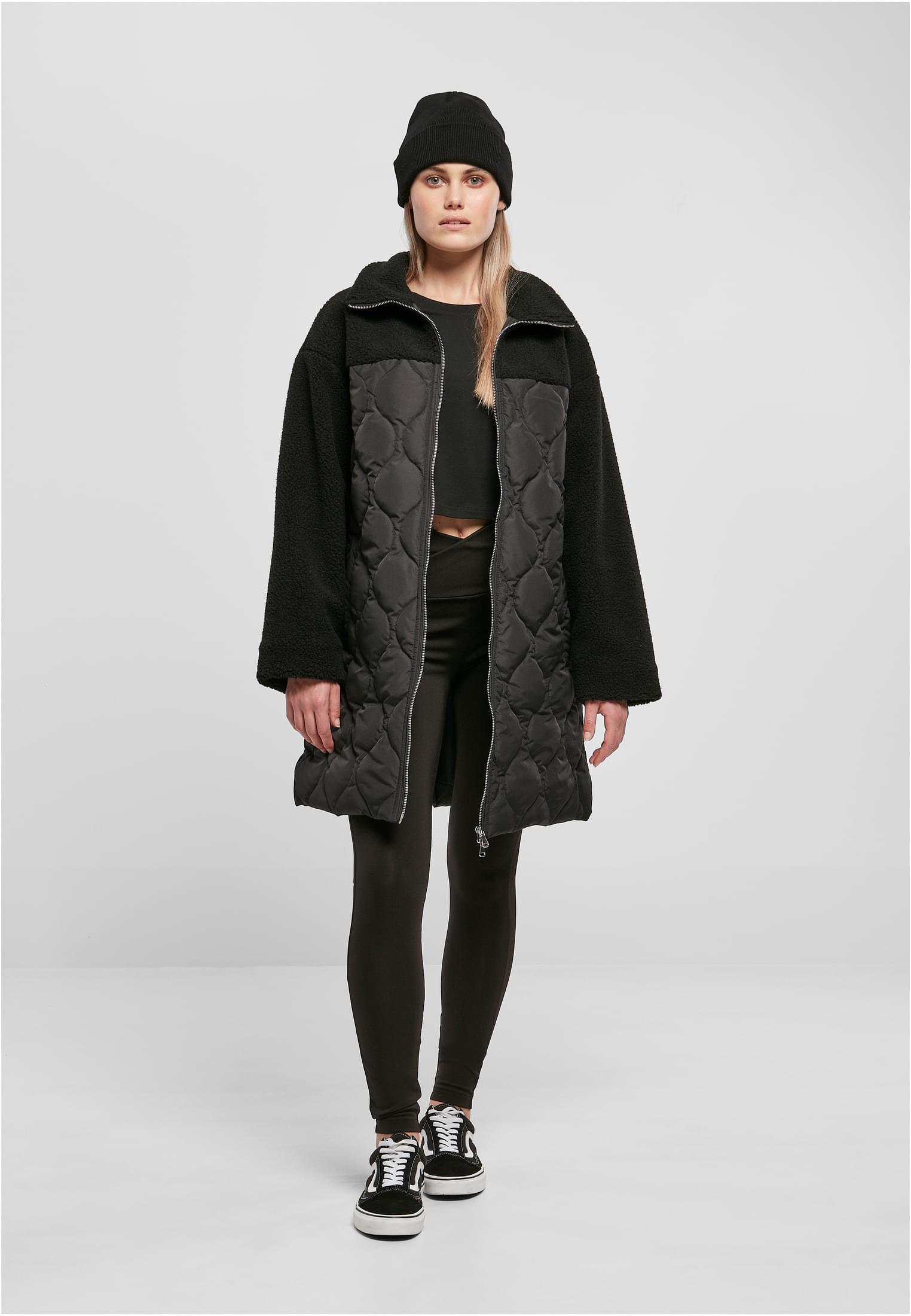 Ladies Oversized Sherpa Quilted Coat | black