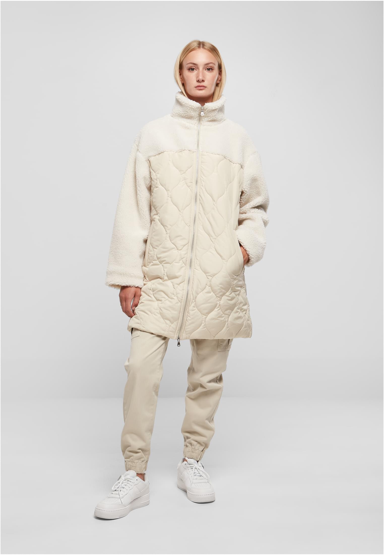 Ladies Oversized Sherpa Quilted Coat | softseagrass/whitesand