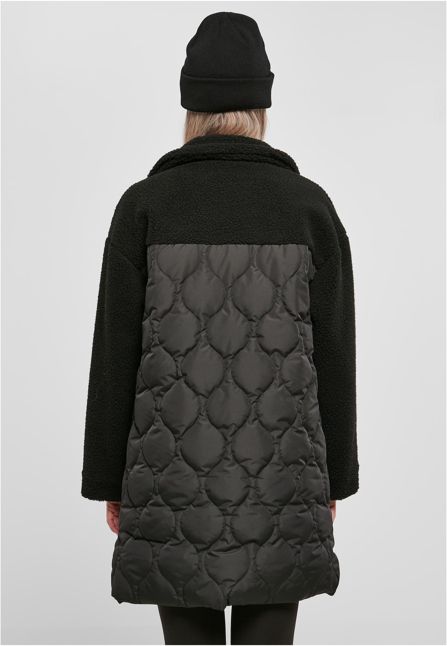 Ladies Oversized Sherpa Quilted Coat | black