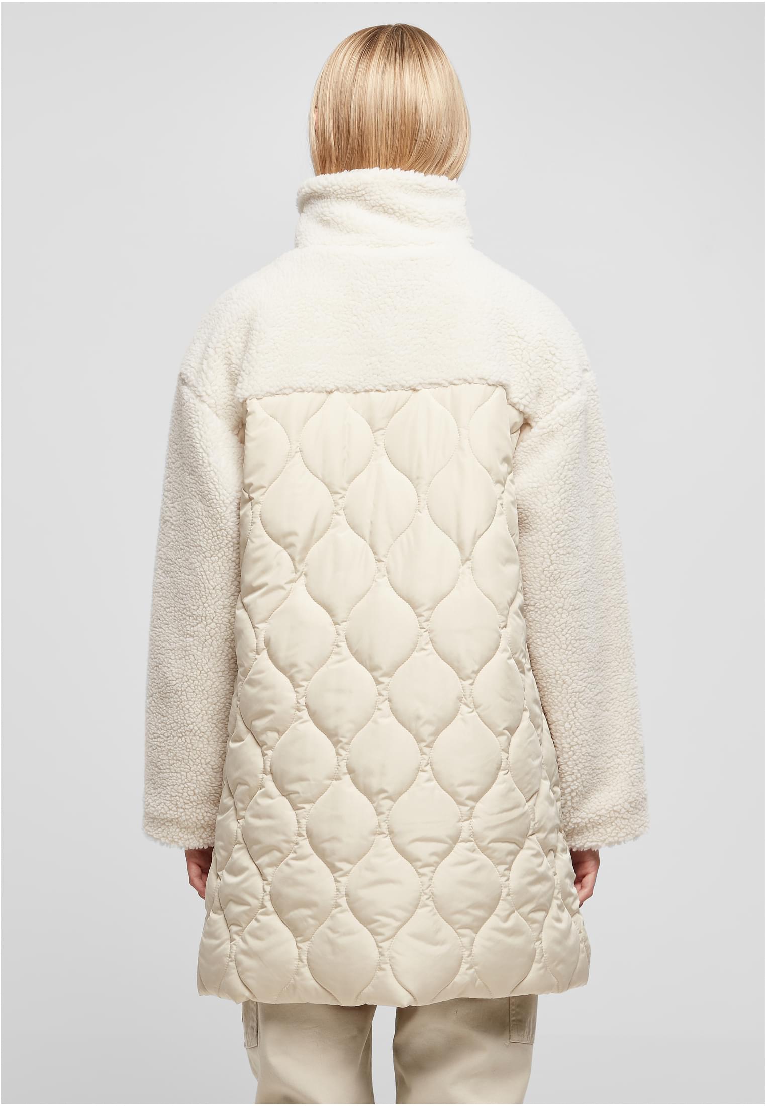 Ladies Oversized Sherpa Quilted Coat | softseagrass/whitesand