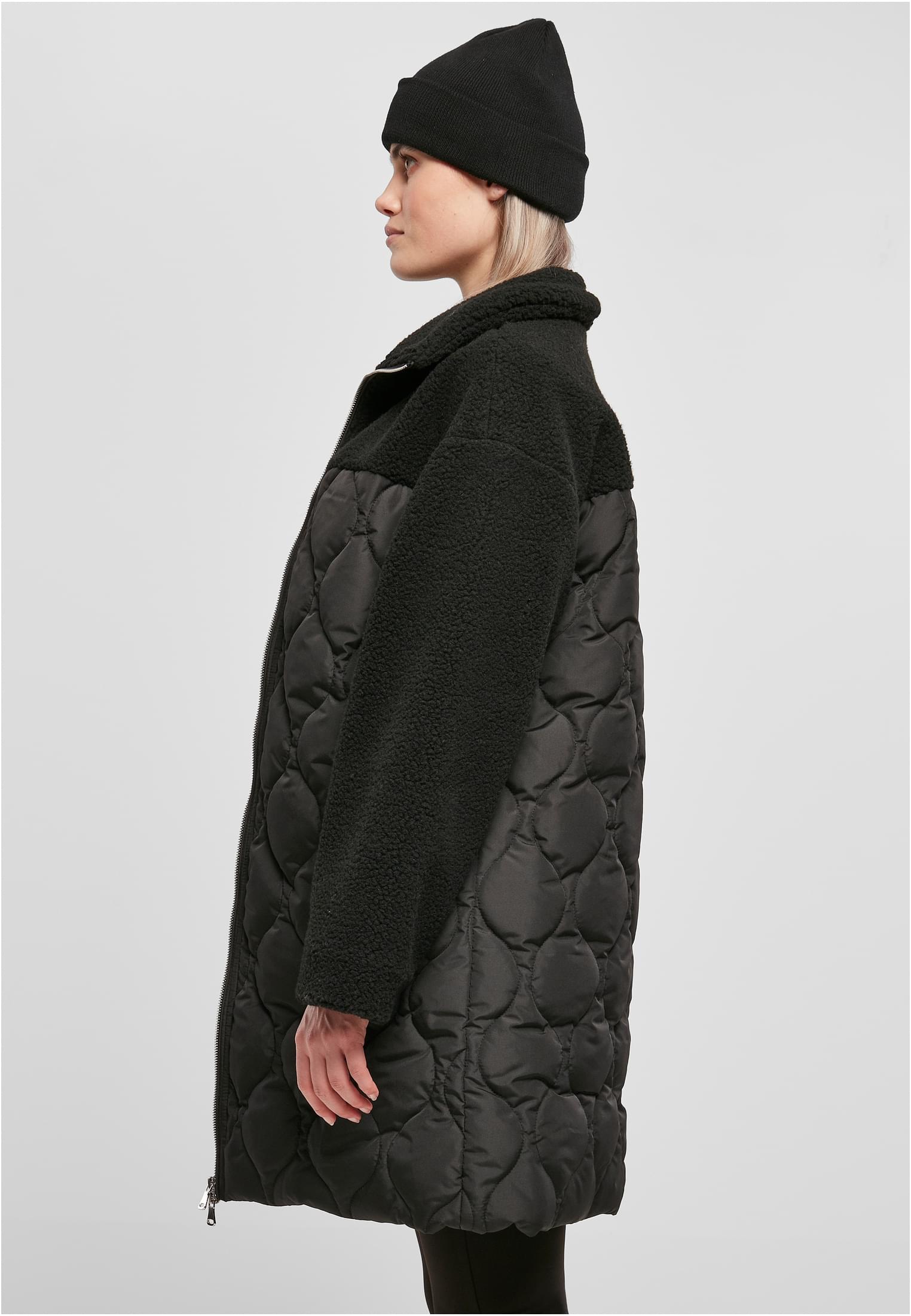 Ladies Oversized Sherpa Quilted Coat | black