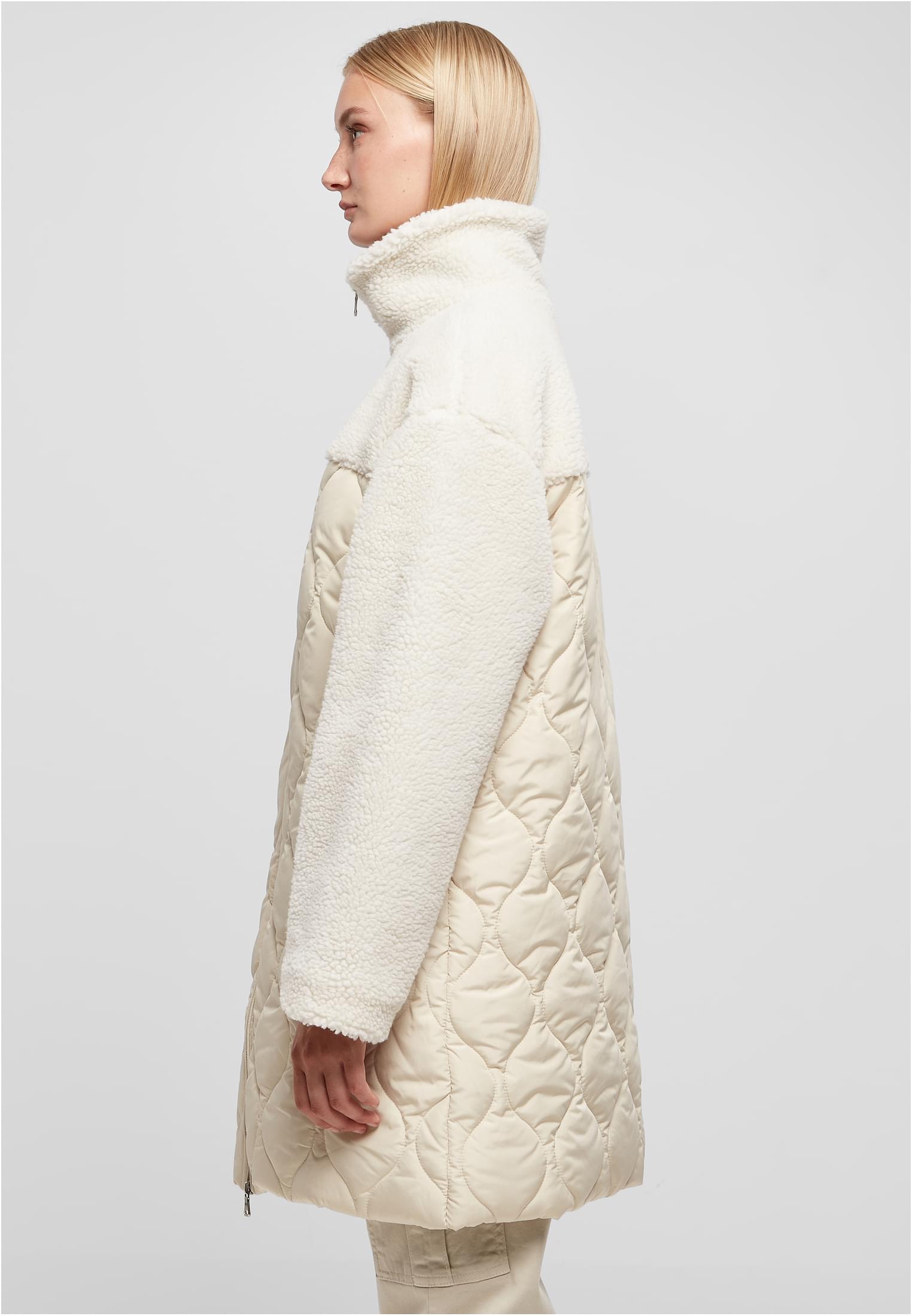 Ladies Oversized Sherpa Quilted Coat | softseagrass/whitesand