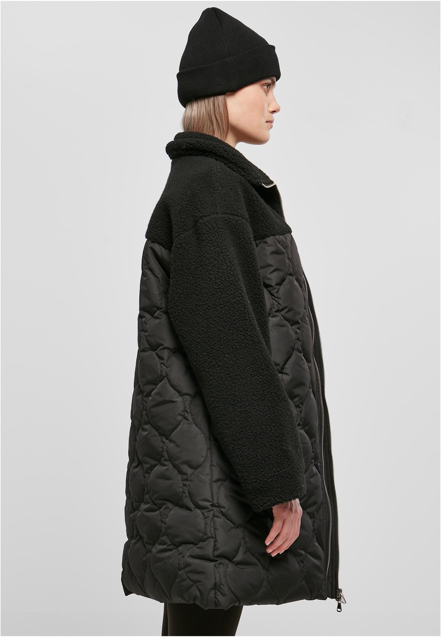 Ladies Oversized Sherpa Quilted Coat | black