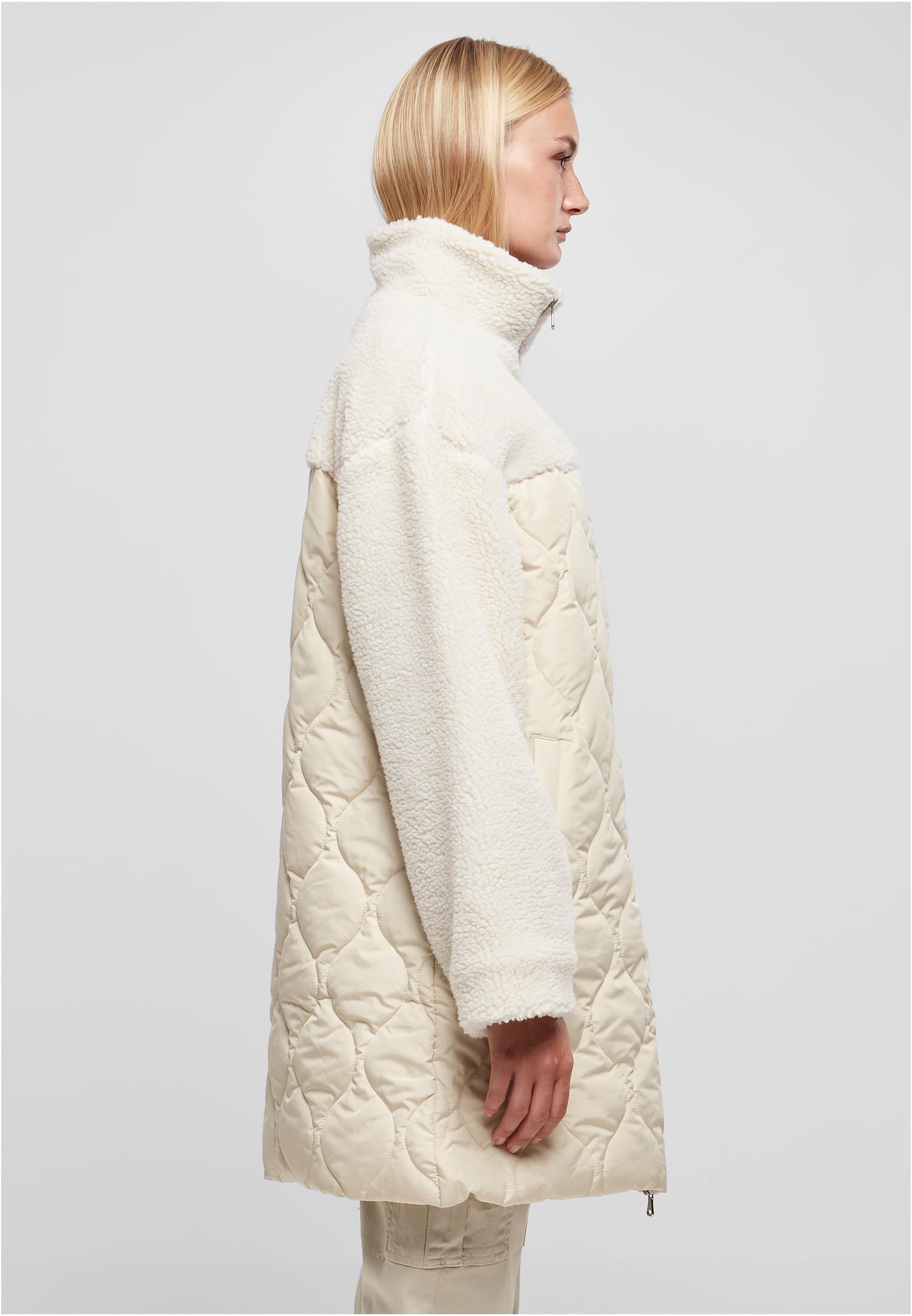 Ladies Oversized Sherpa Quilted Coat | softseagrass/whitesand