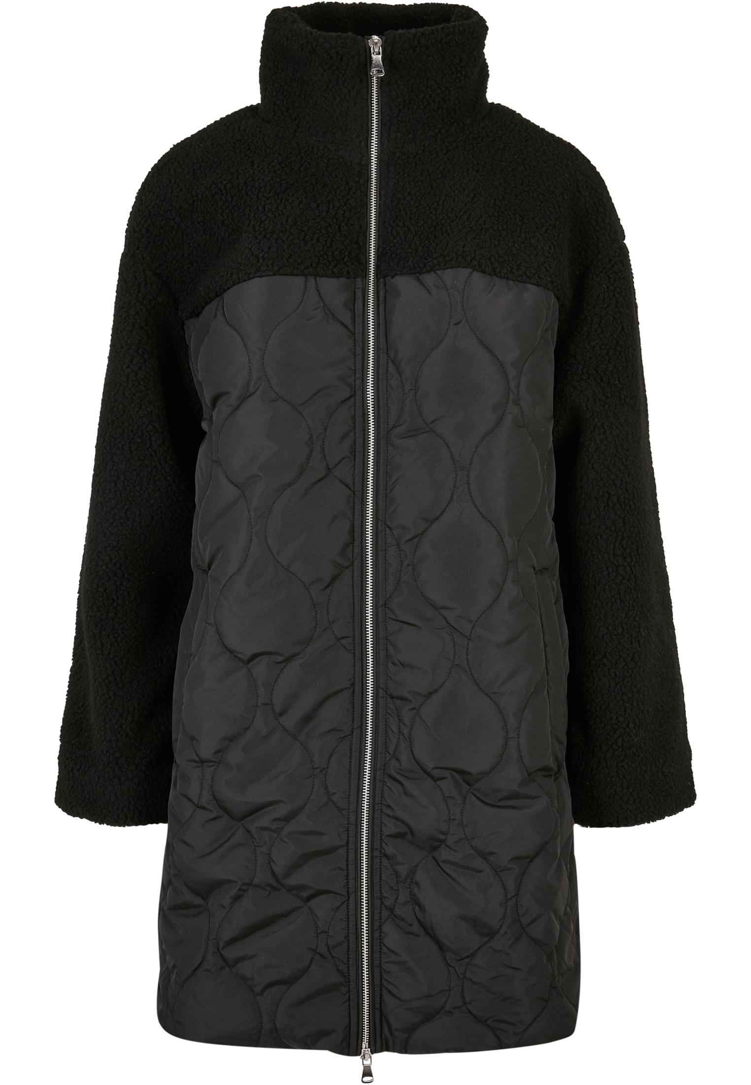 Ladies Oversized Sherpa Quilted Coat | black