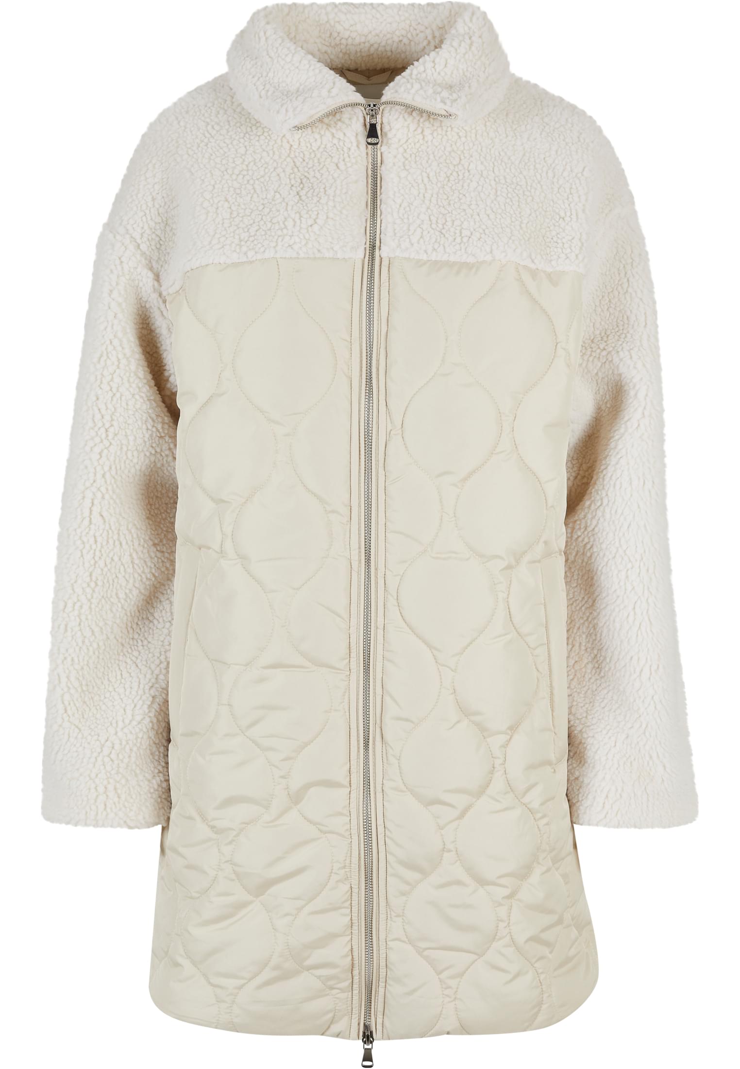 Ladies Oversized Sherpa Quilted Coat | softseagrass/whitesand