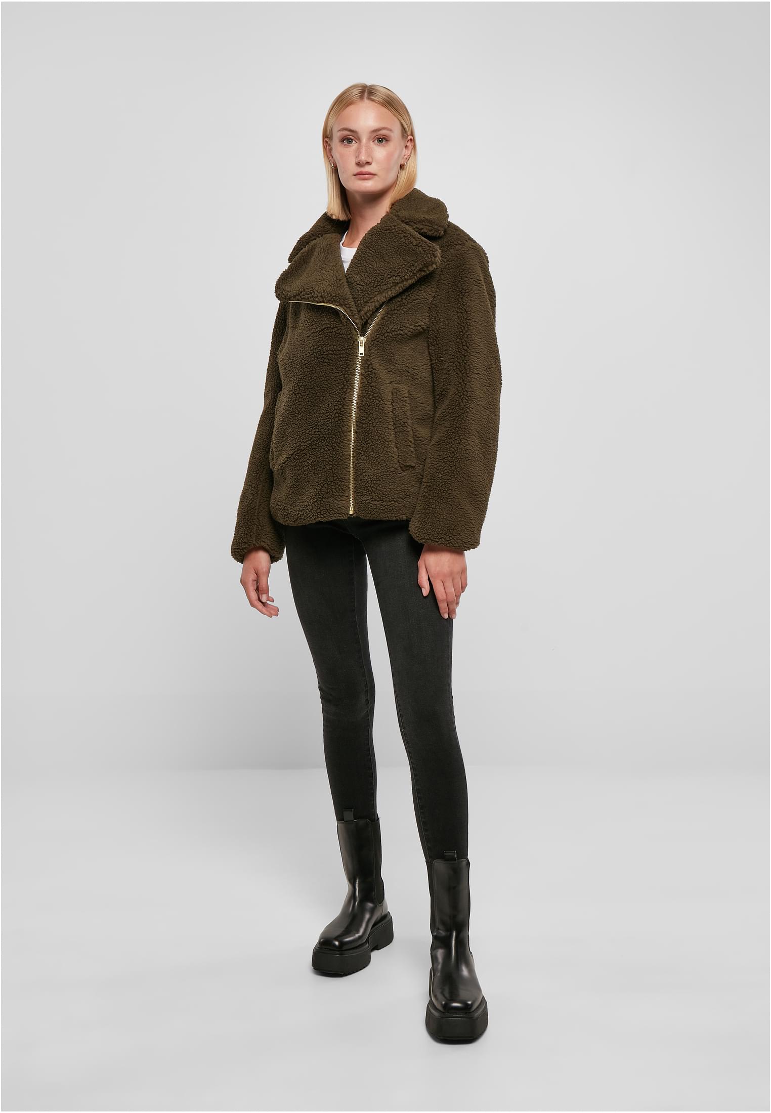 Ladies Sherpa Biker Jacket | olive