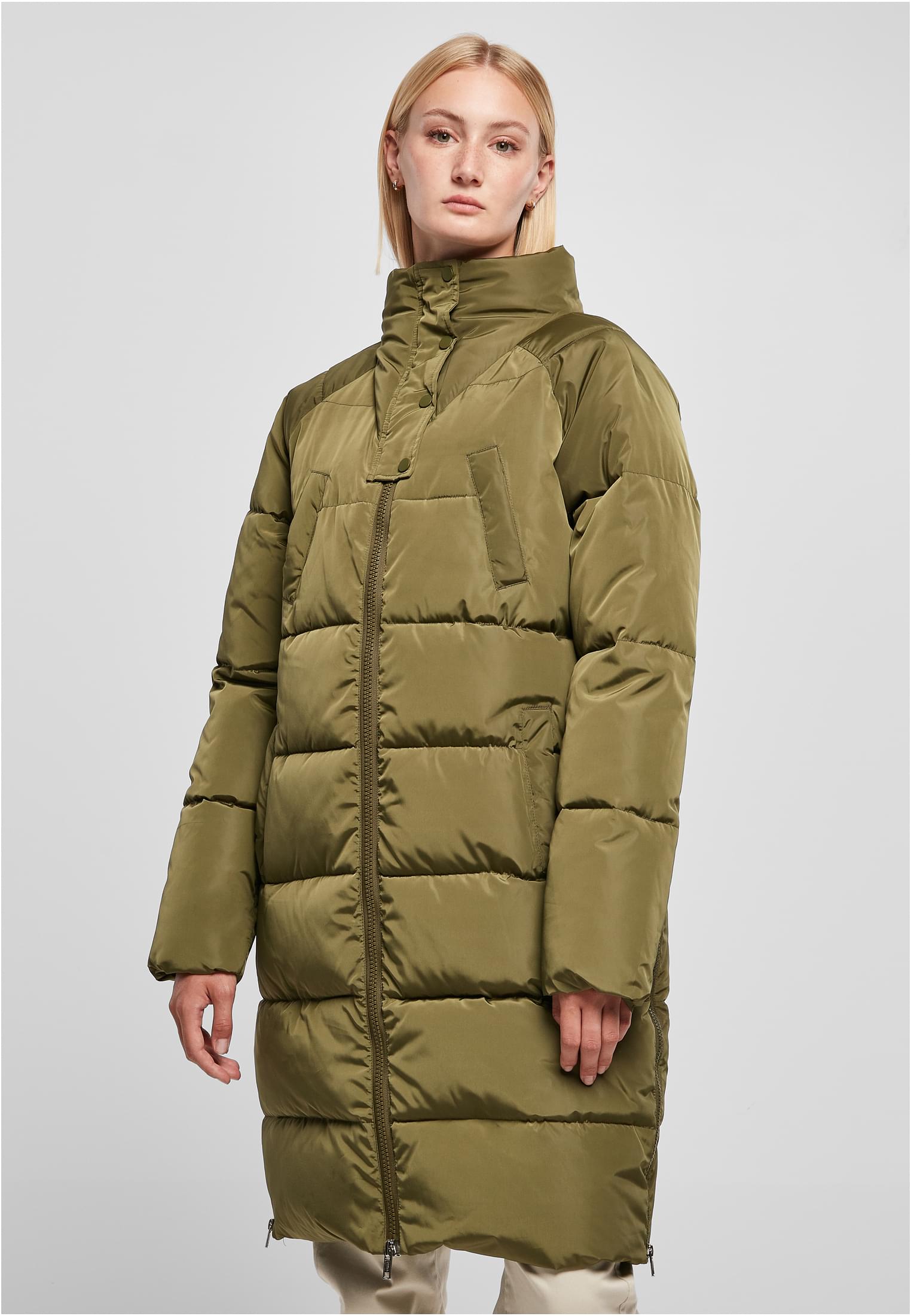 Ladies High Neck Puffer Coat | olive