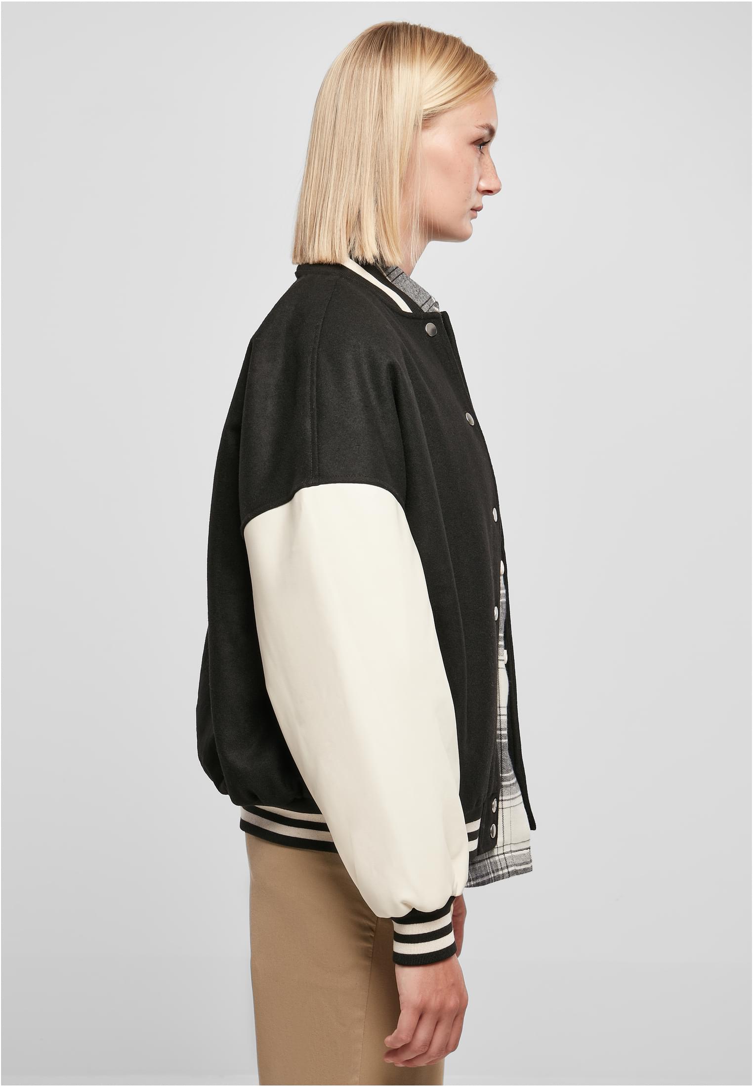 Ladies Oversized Big U College Jacket | black/palewhite