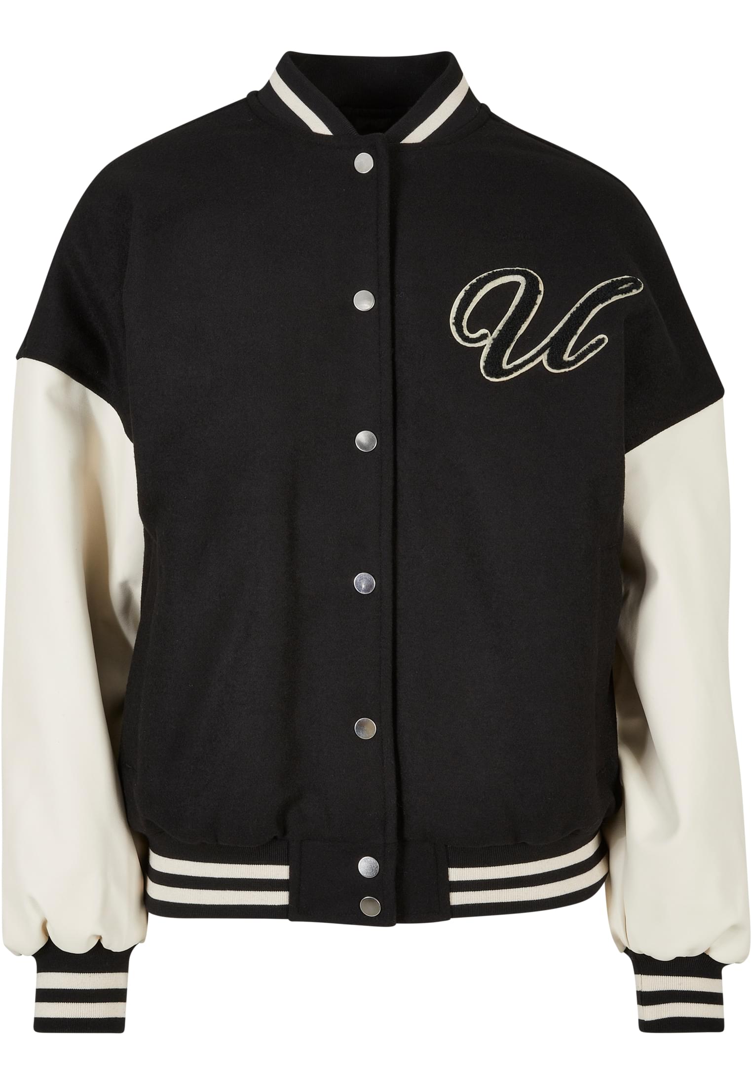 Ladies Oversized Big U College Jacket | black/palewhite