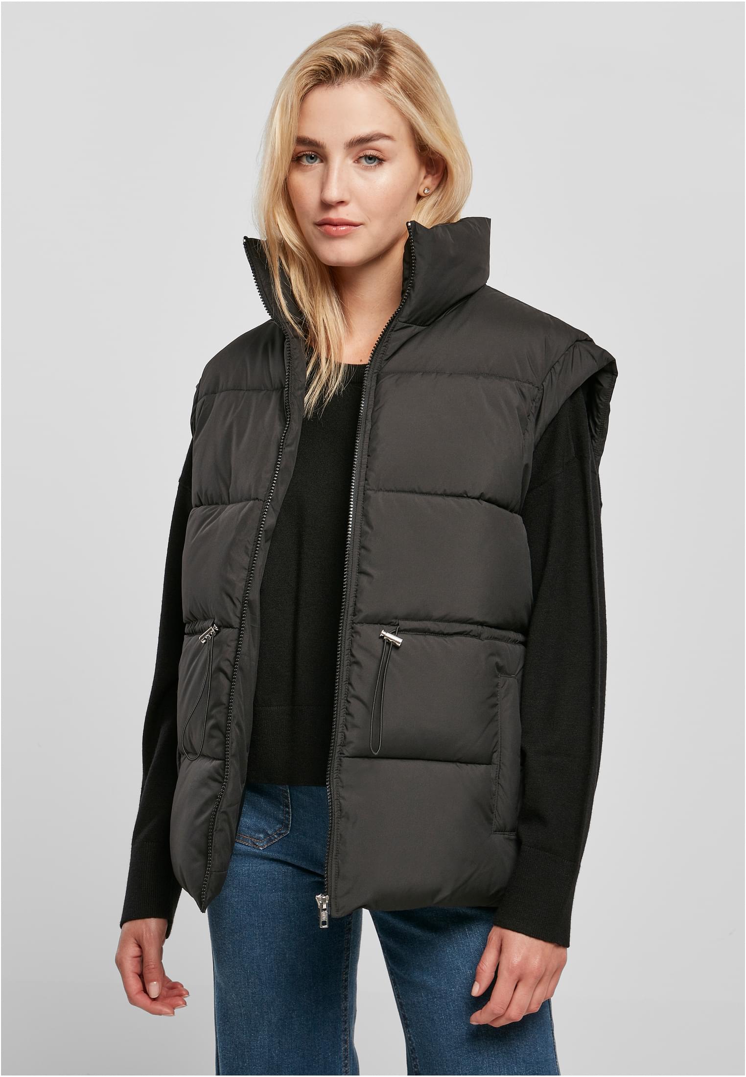 Ladies Waisted Puffer Vest | black