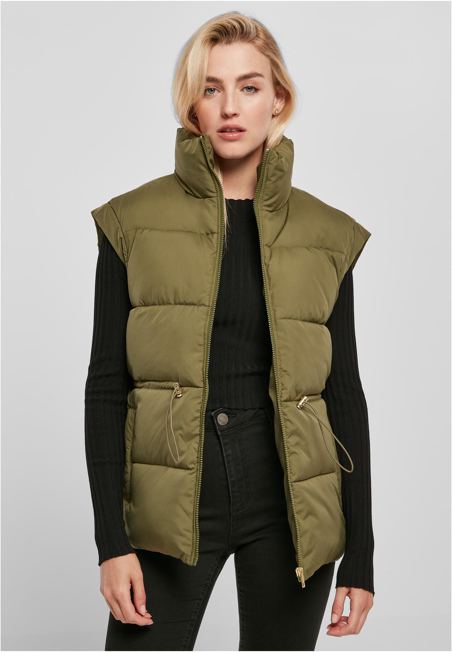 Ladies Waisted Puffer Vest | olive