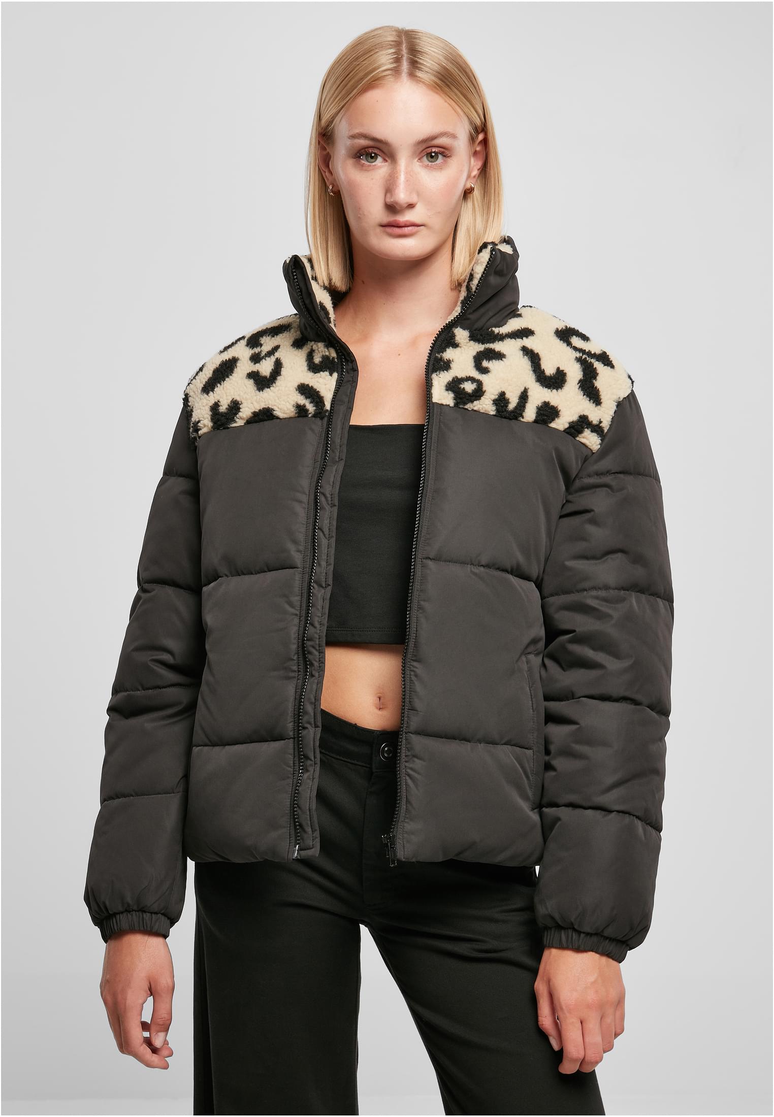 Ladies AOP Sherpa Mixed Puffer Jacket | black/sandleo