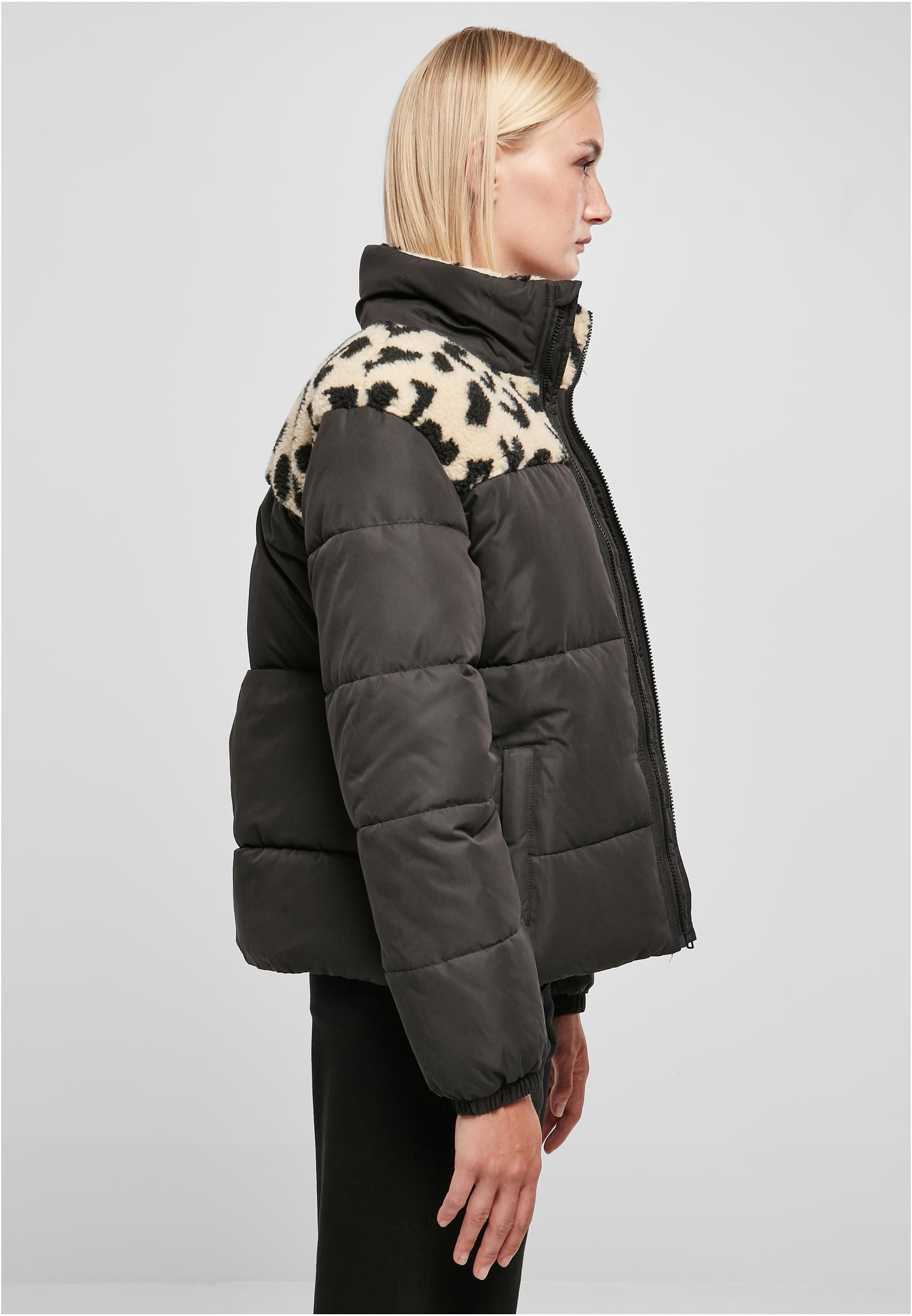 Ladies AOP Sherpa Mixed Puffer Jacket | black/sandleo