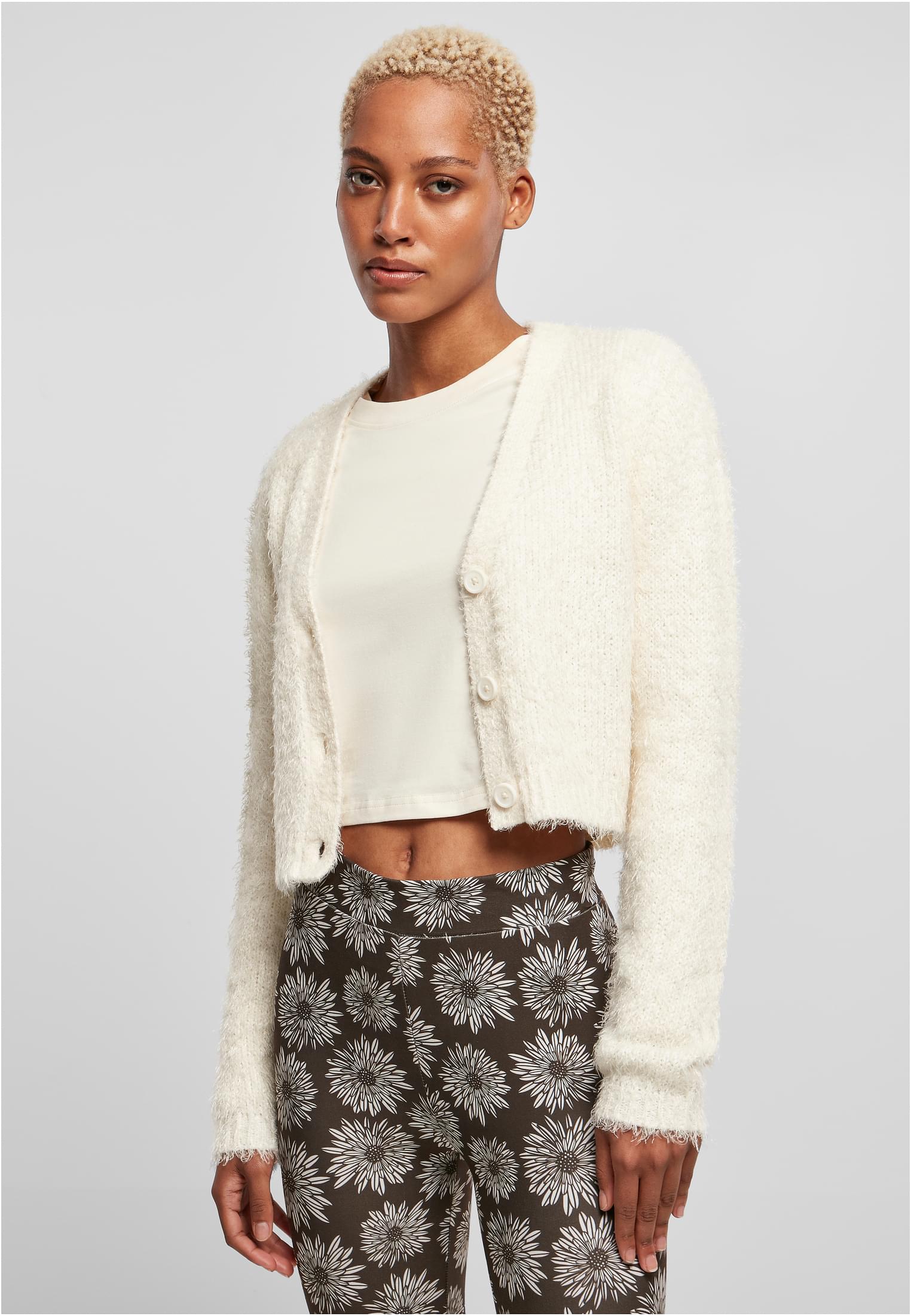 Ladies Cropped Feather Cardigan | whitesand