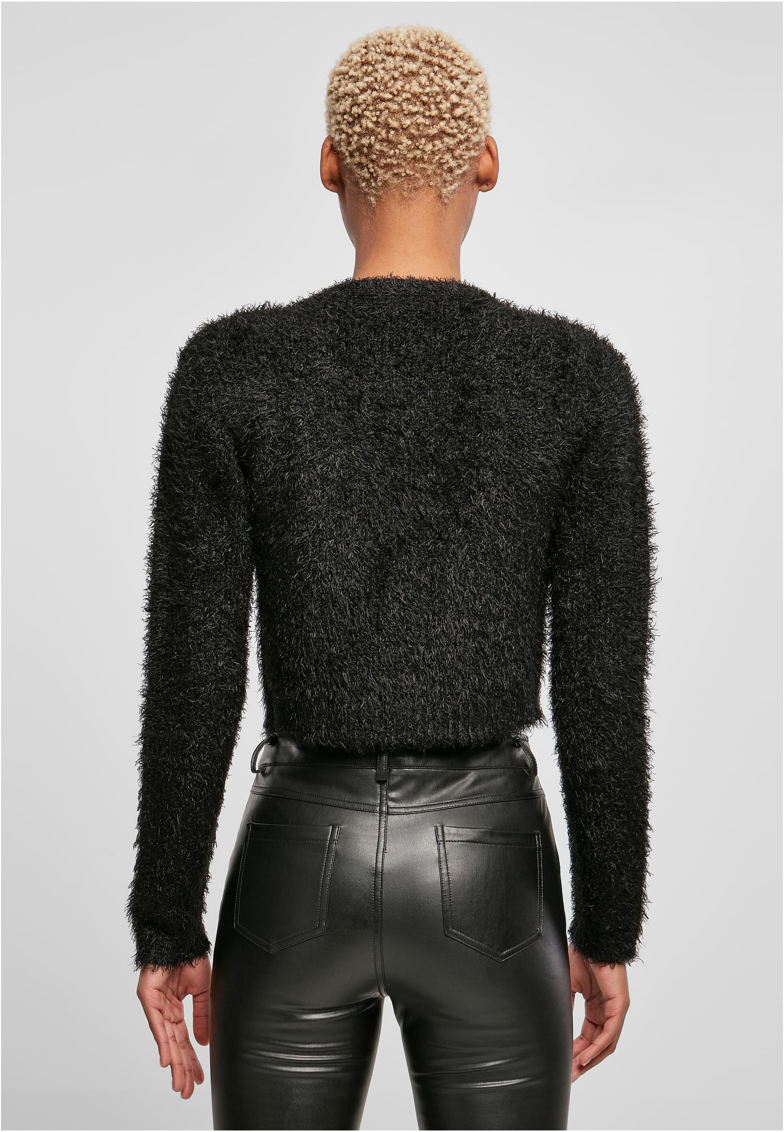 Ladies Cropped Feather Cardigan | black