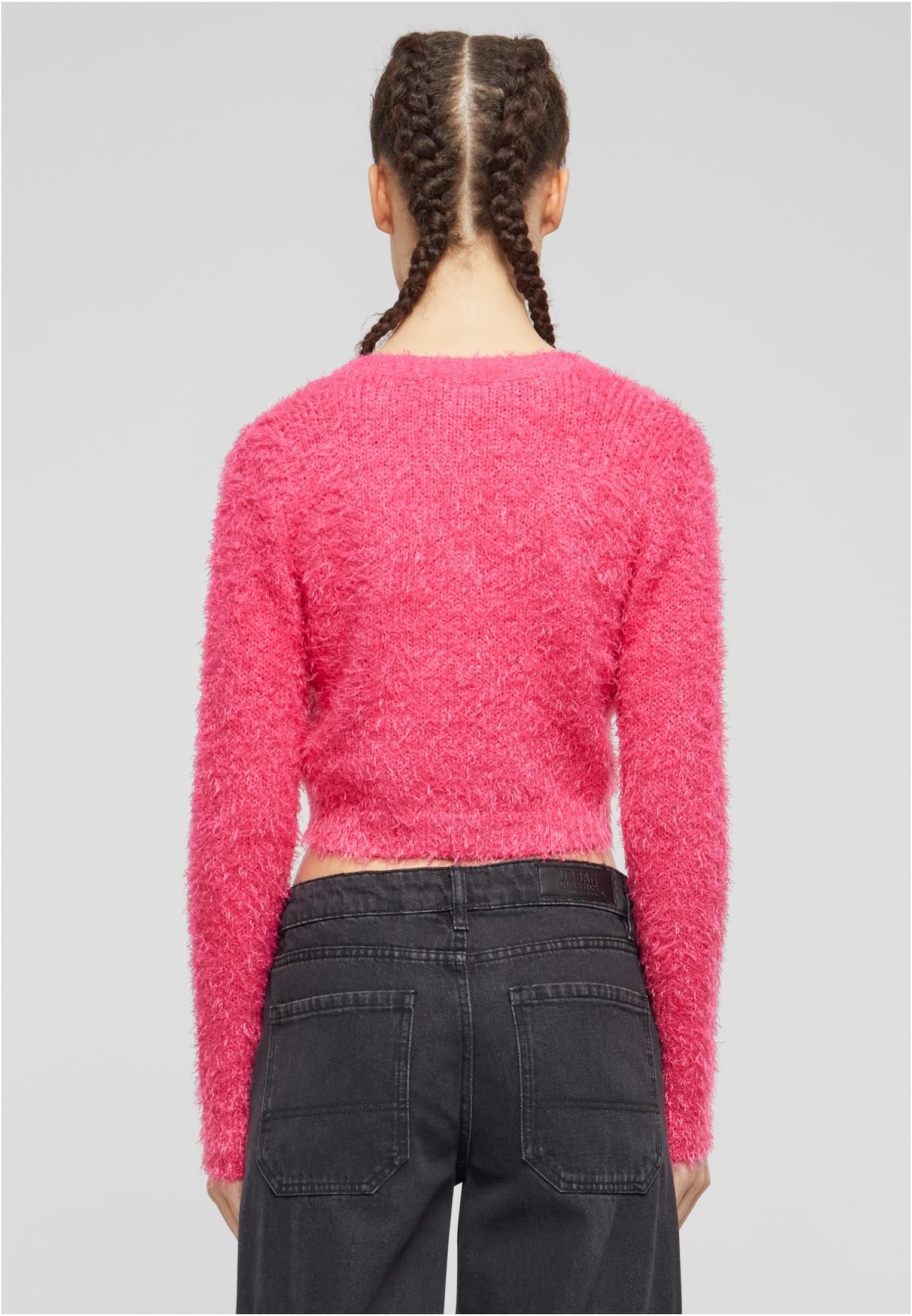 Ladies Cropped Feather Cardigan | hibiskus pink