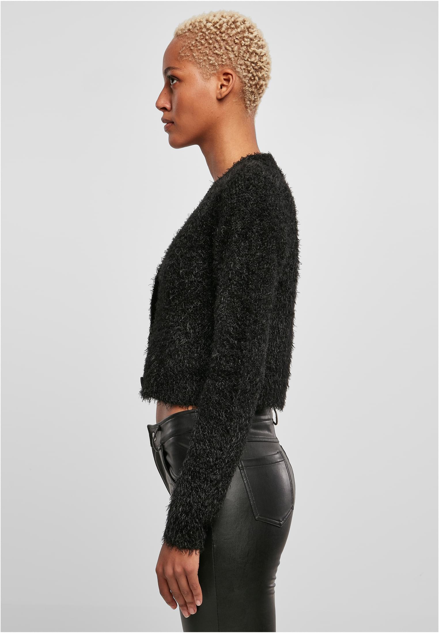 Ladies Cropped Feather Cardigan | black