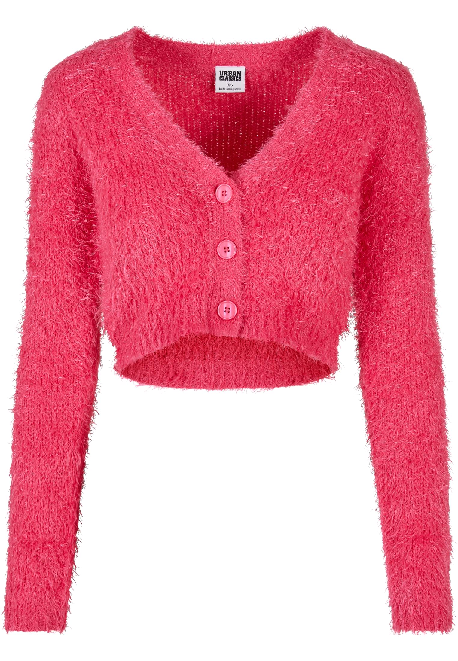 Ladies Cropped Feather Cardigan | hibiskus pink