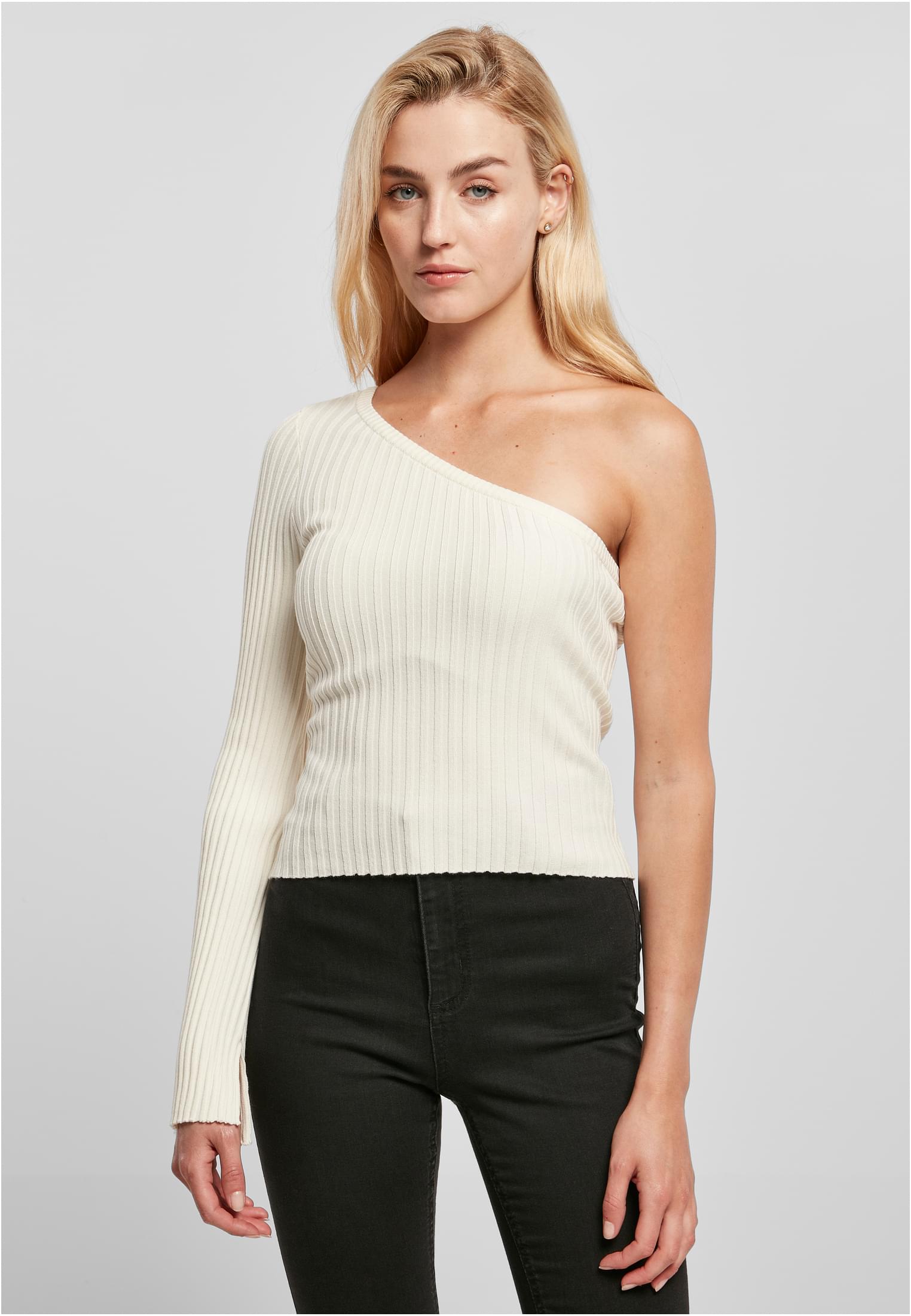 Ladies Short Rib Knit One Sleeve Sweater | whitesand