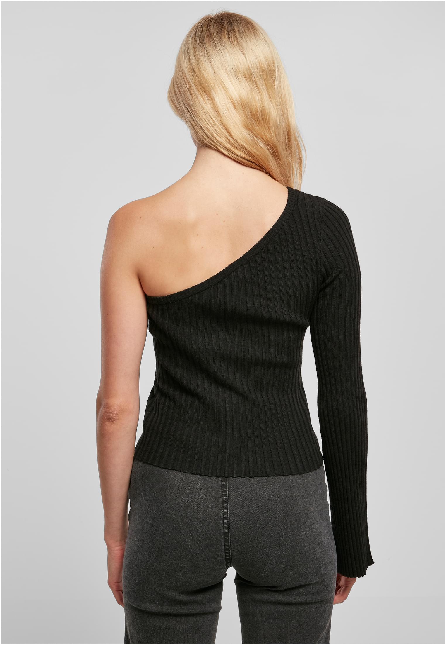 Ladies Short Rib Knit One Sleeve Sweater | black