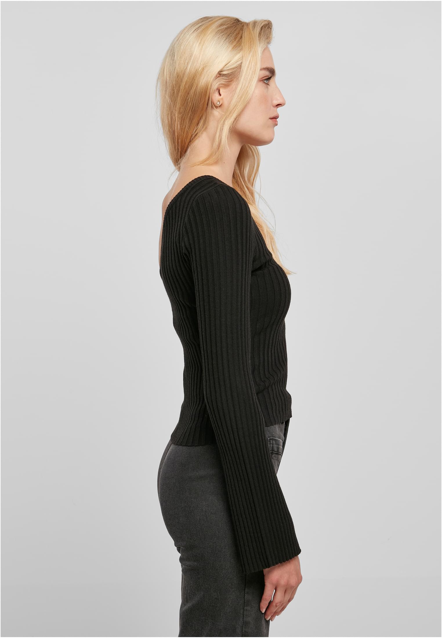 Ladies Short Rib Knit One Sleeve Sweater | black