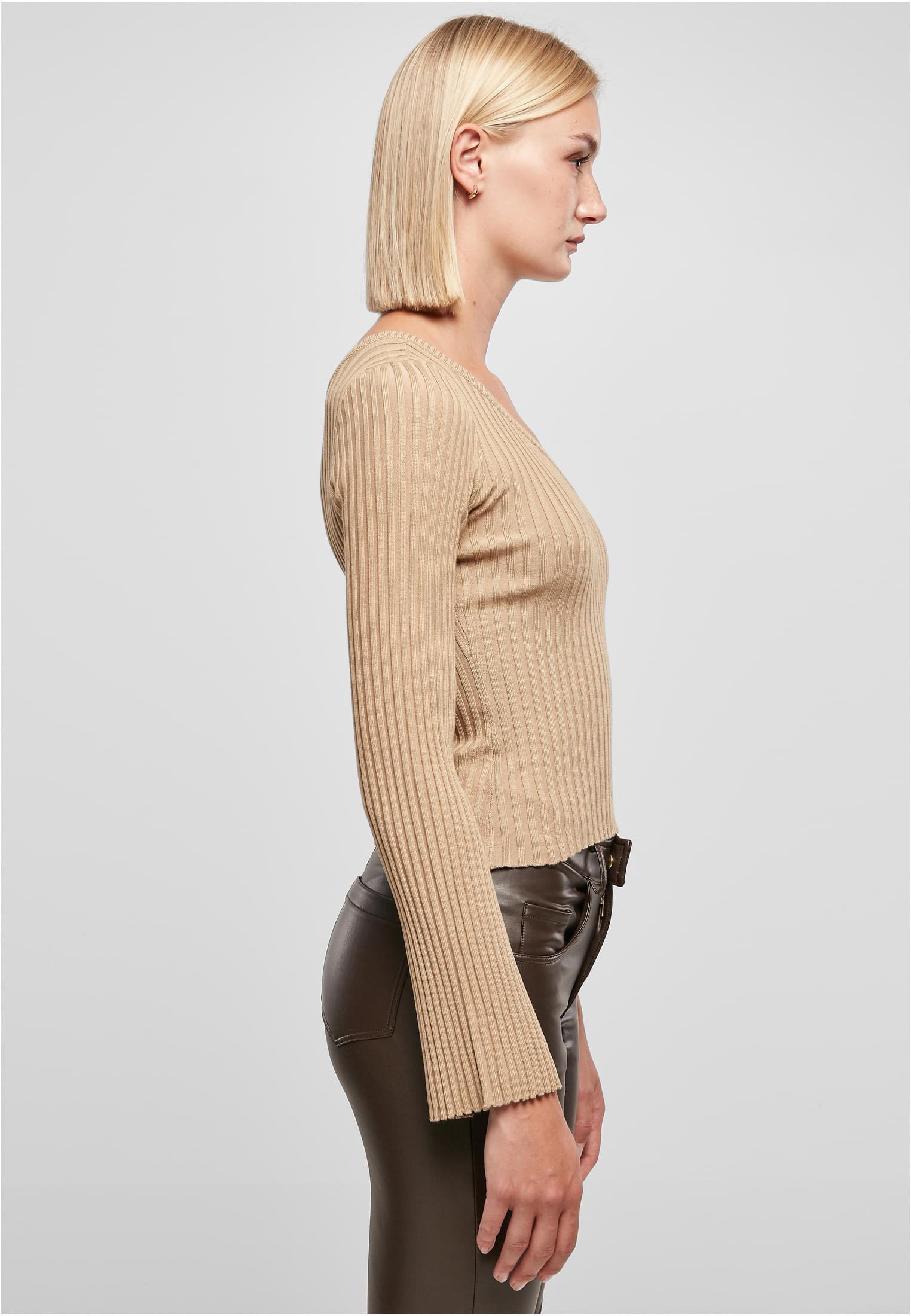 Ladies Short Rib Knit One Sleeve Sweater | unionbeige