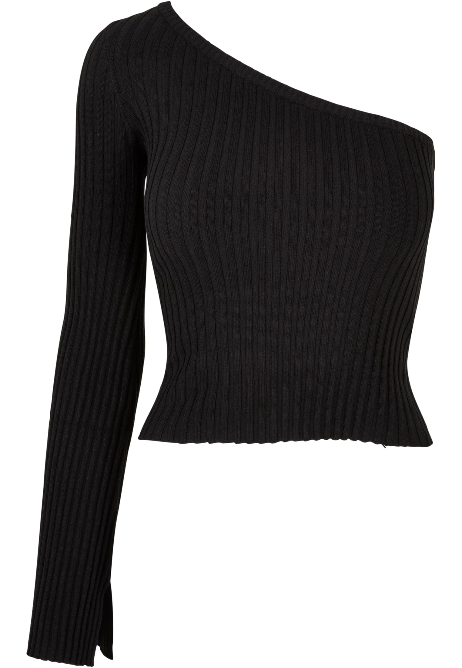 Ladies Short Rib Knit One Sleeve Sweater | black