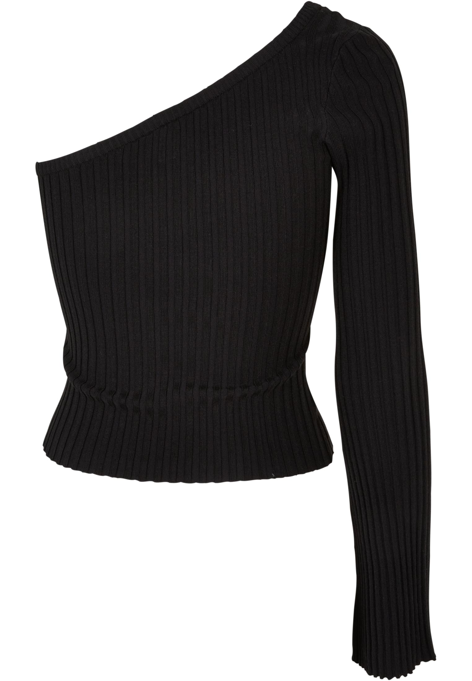 Ladies Short Rib Knit One Sleeve Sweater | black