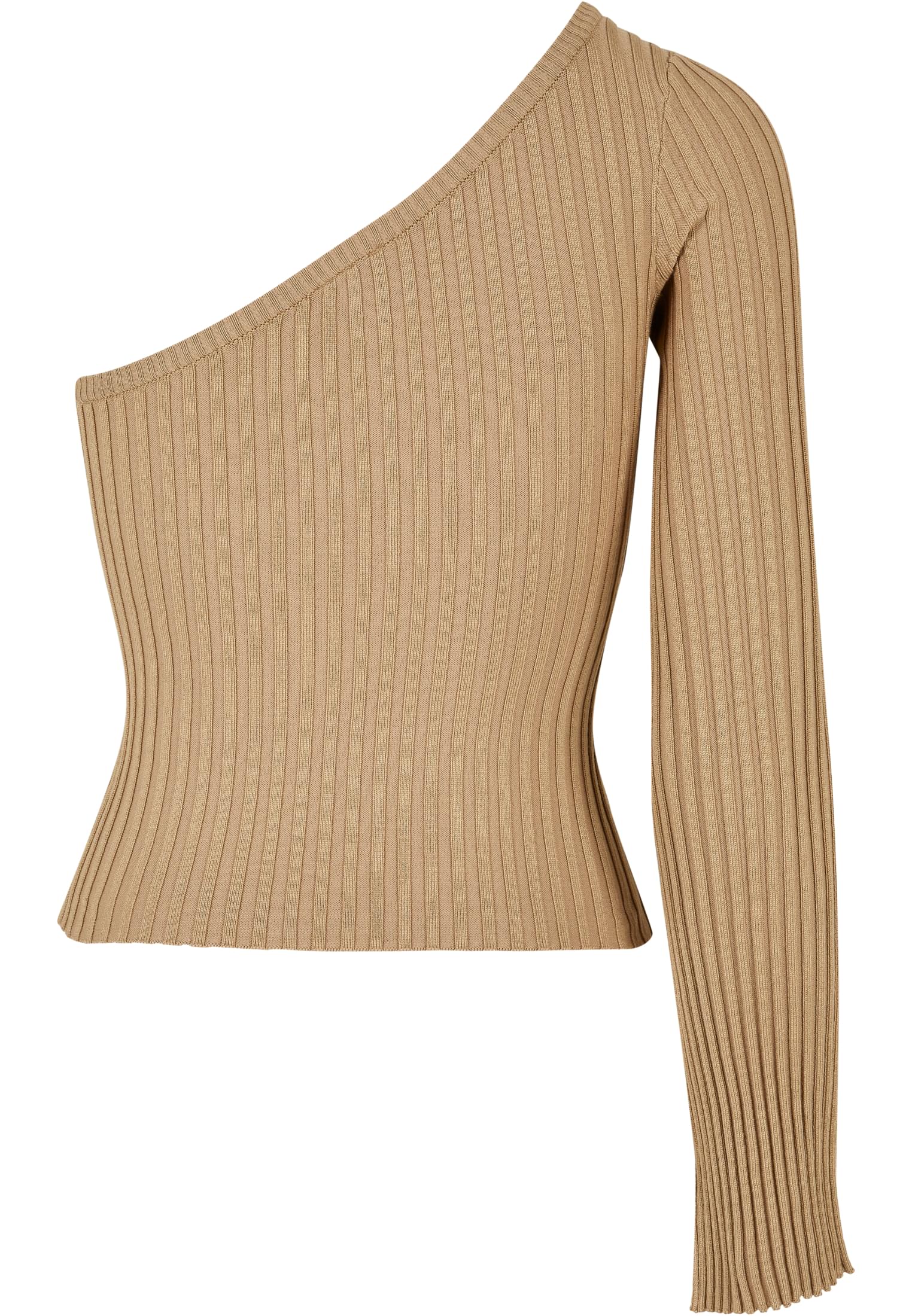 Ladies Short Rib Knit One Sleeve Sweater | unionbeige