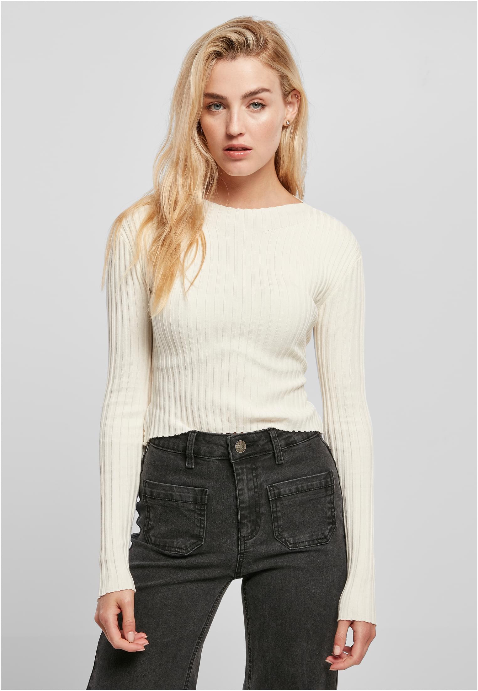 Ladies Short Rib Knit Twisted Back Sweater | whitesand