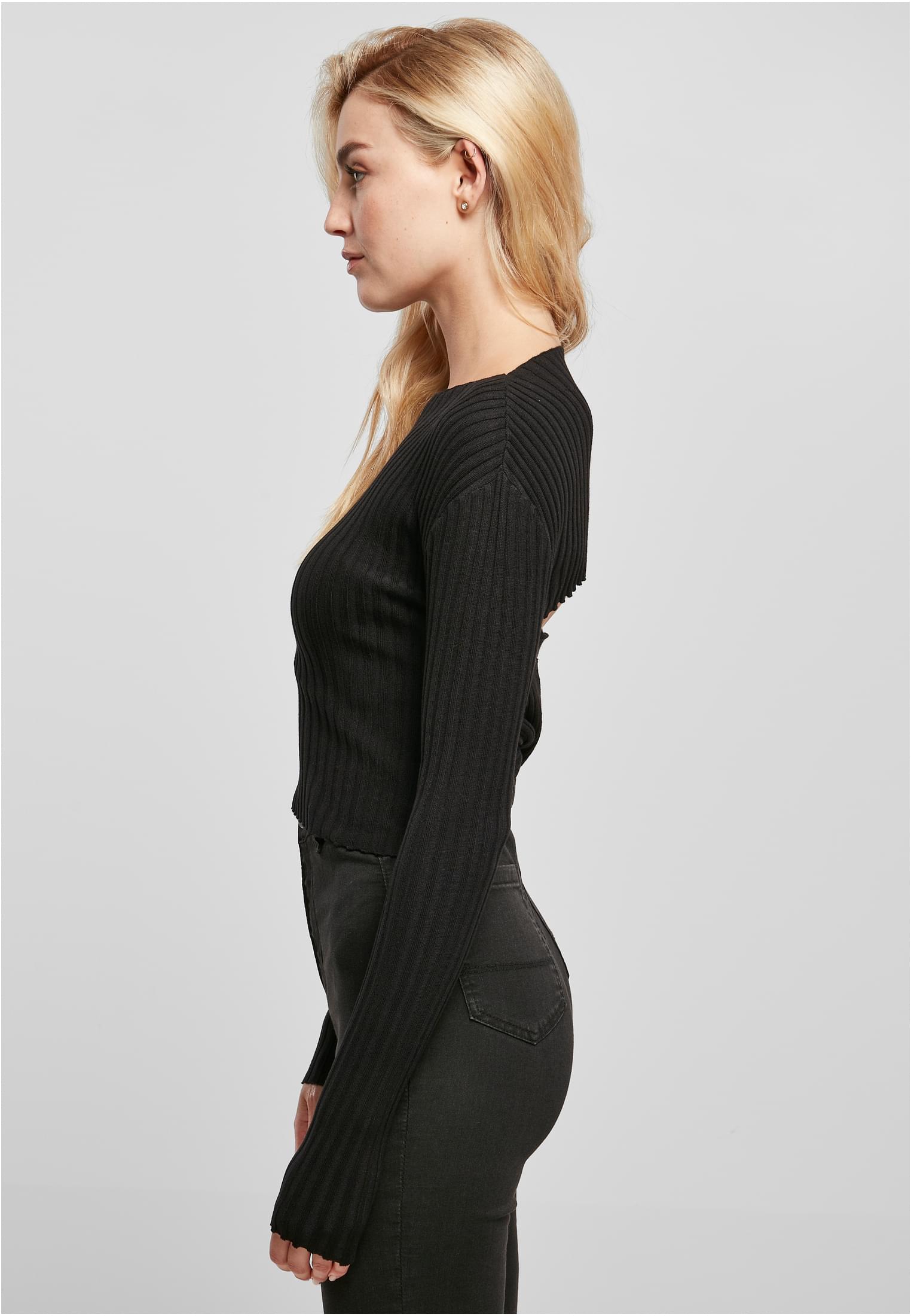 Ladies Short Rib Knit Twisted Back Sweater | black