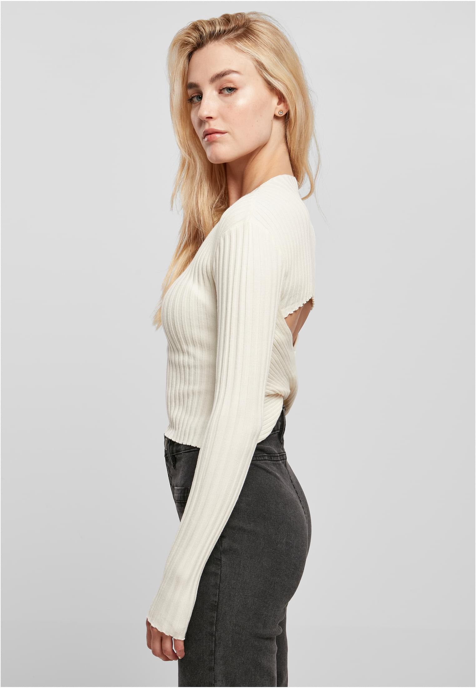 Ladies Short Rib Knit Twisted Back Sweater | whitesand