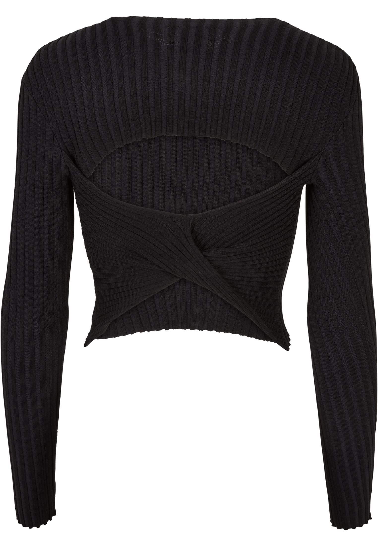 Ladies Short Rib Knit Twisted Back Sweater | black