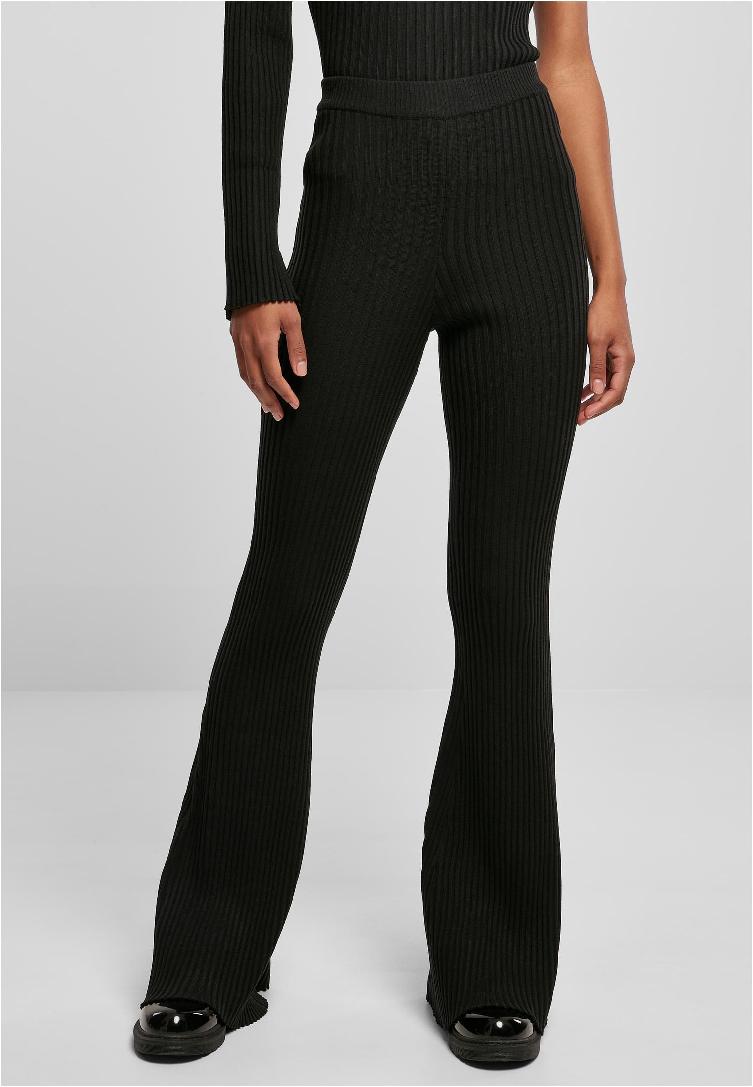 Ladies Flared Rib Knit Leggings | black