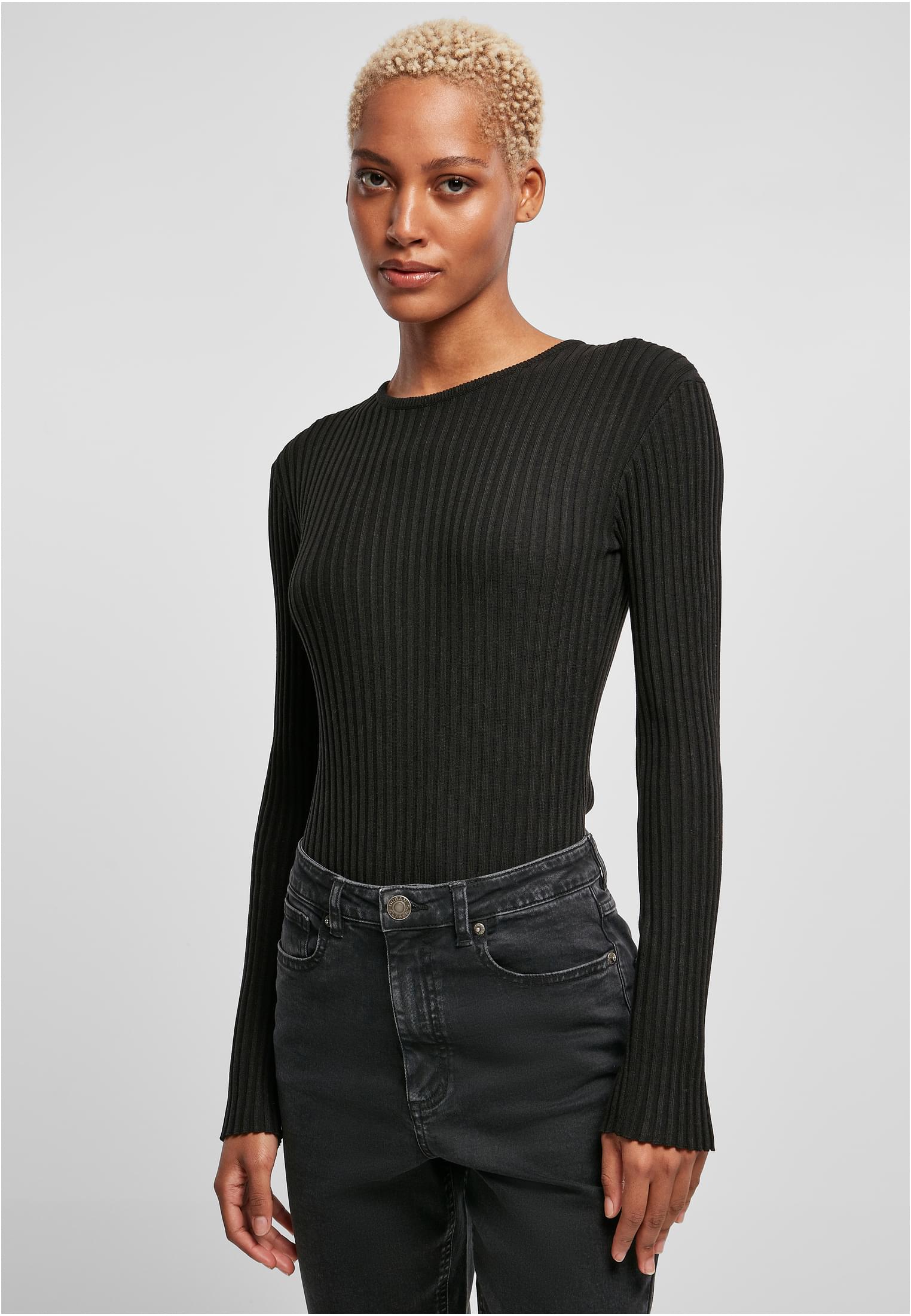 Ladies Rib Knit Longsleeve Body | black